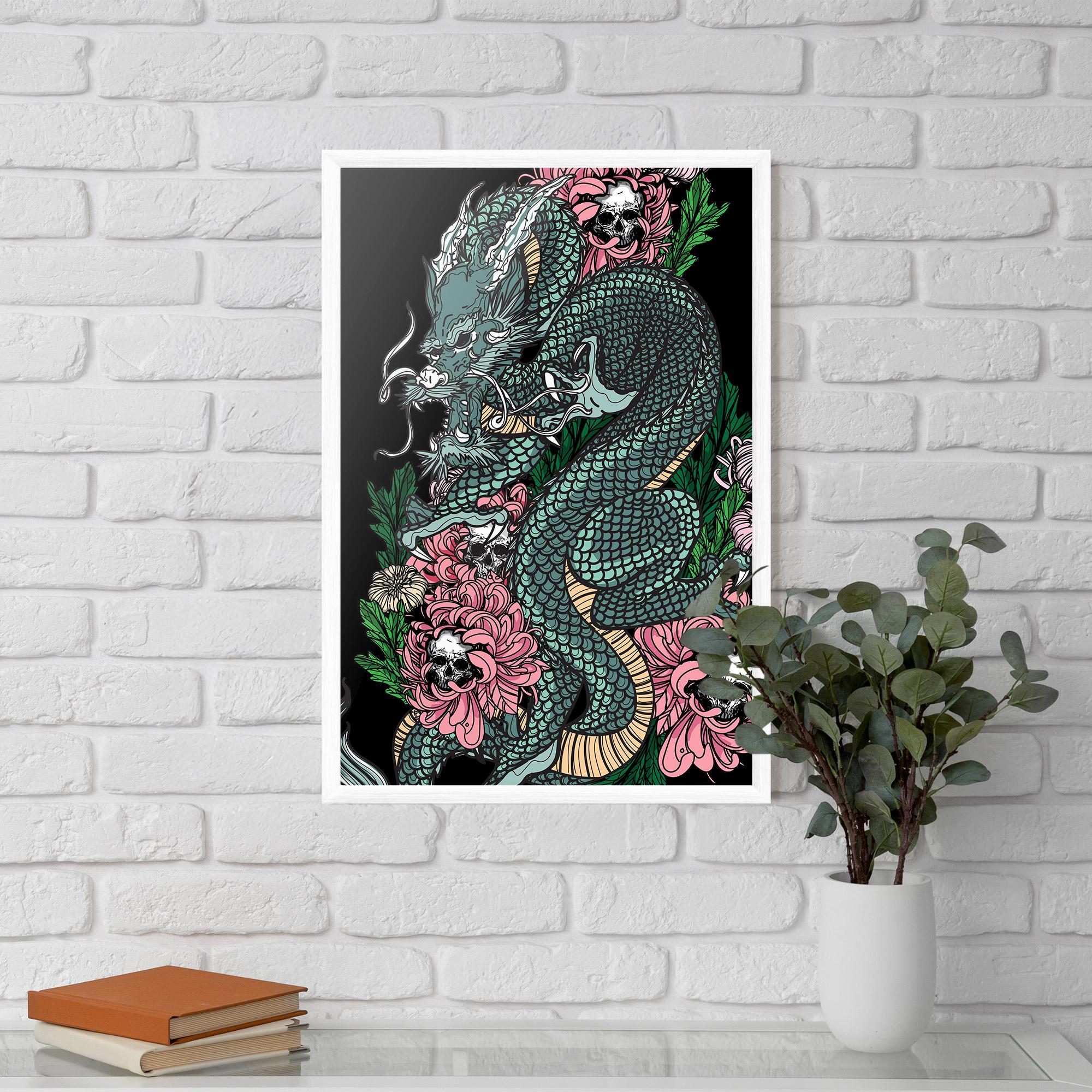 Plakat w Ramie Flower Skull Dragon mockup 5