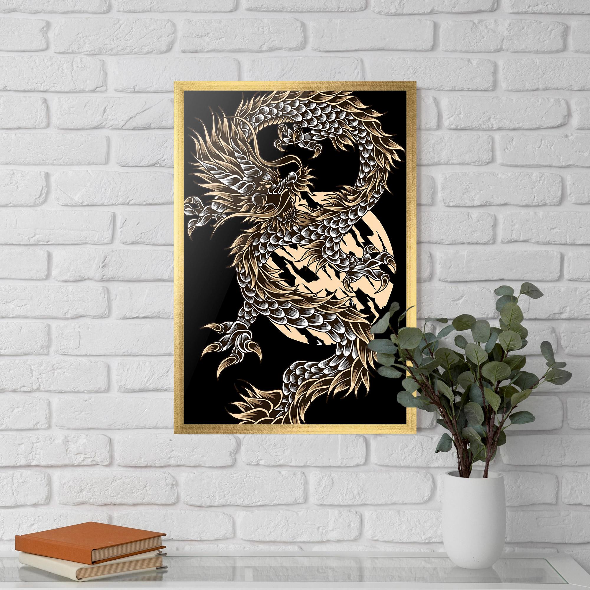 Plakat w Ramie Cream Moon Dragon mockup 5