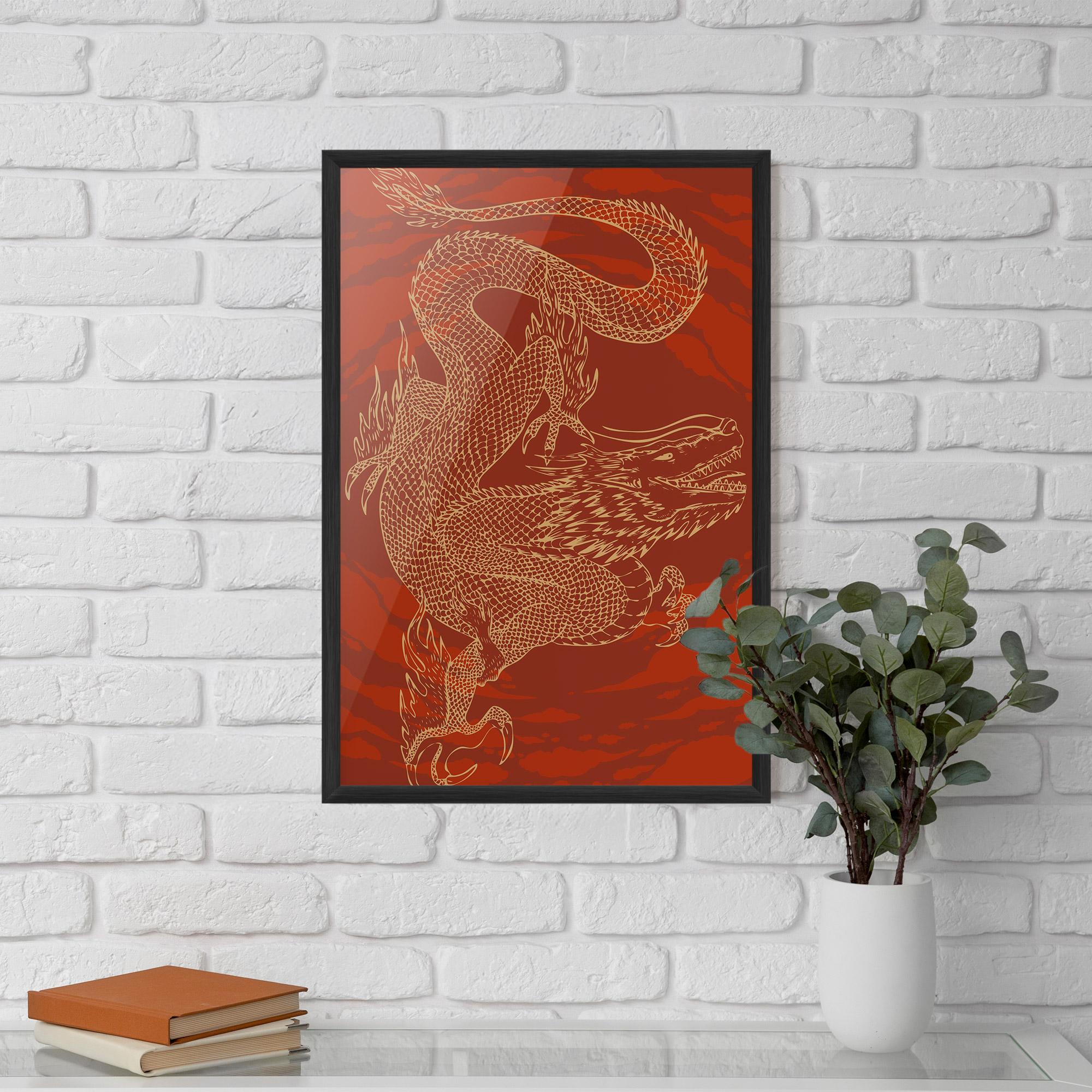 Plakat w Ramie Chinese Dragon Red mockup 5