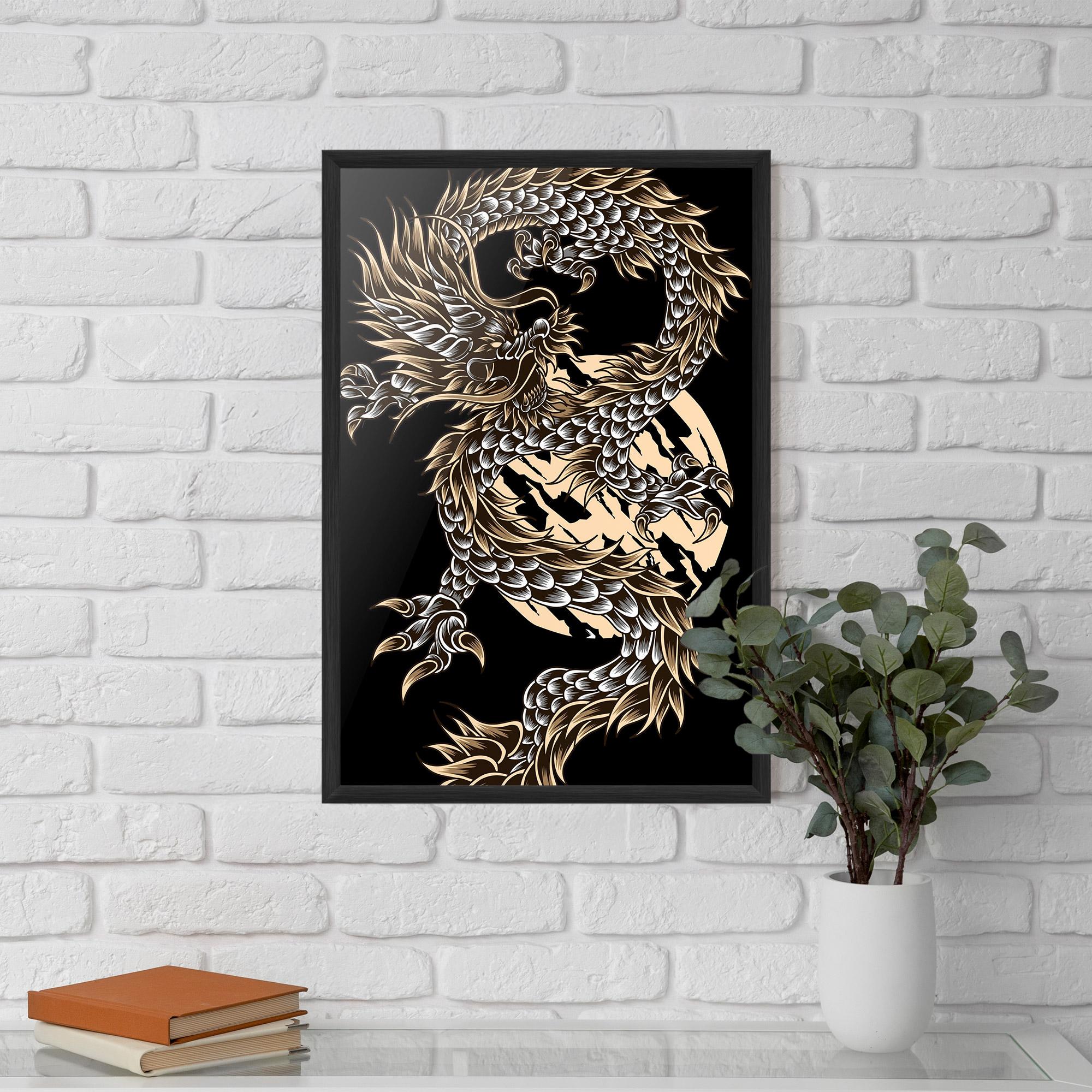Plakat w Ramie Cream Moon Dragon mockup 5