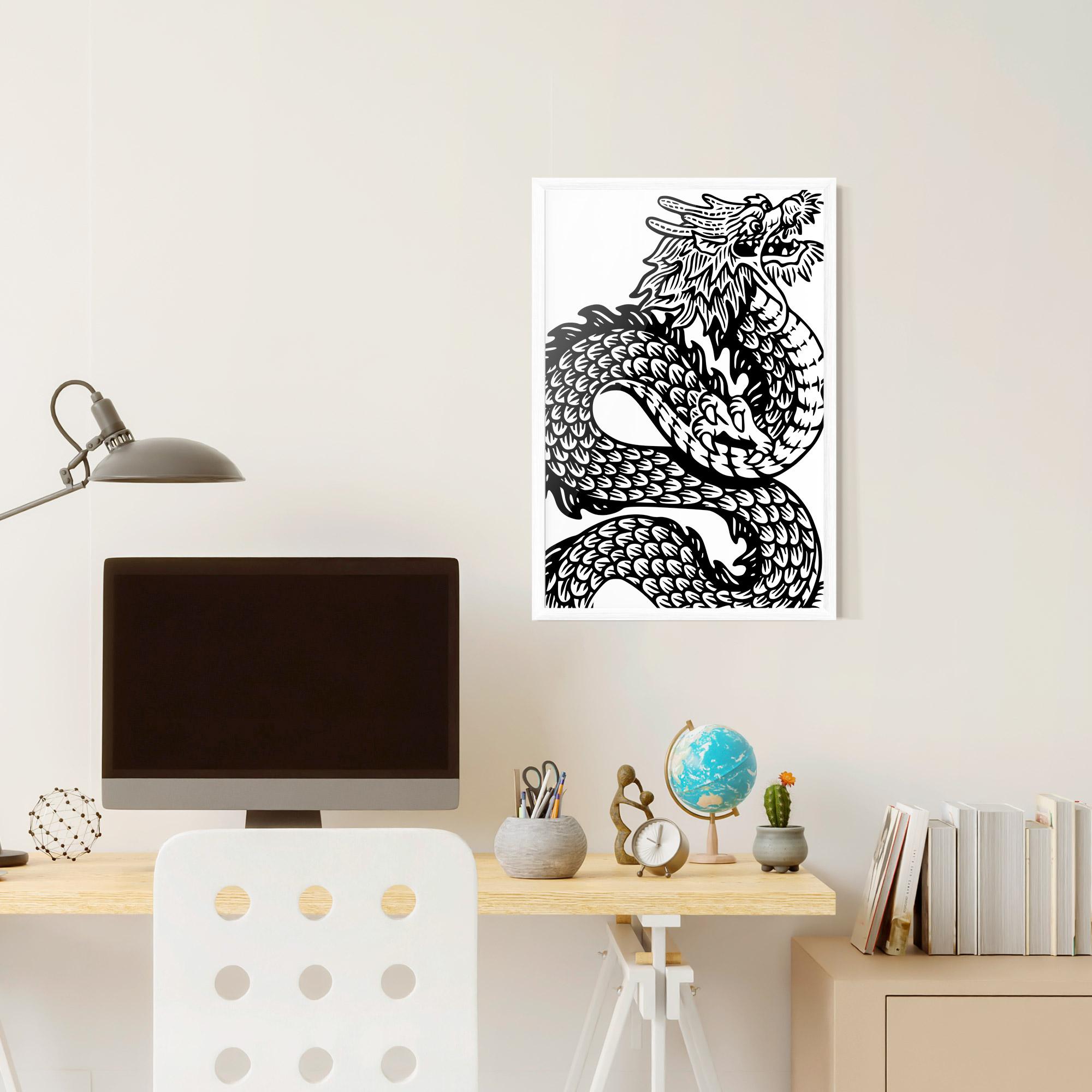 Plakat w Ramie Dragon Black Line mockup 6