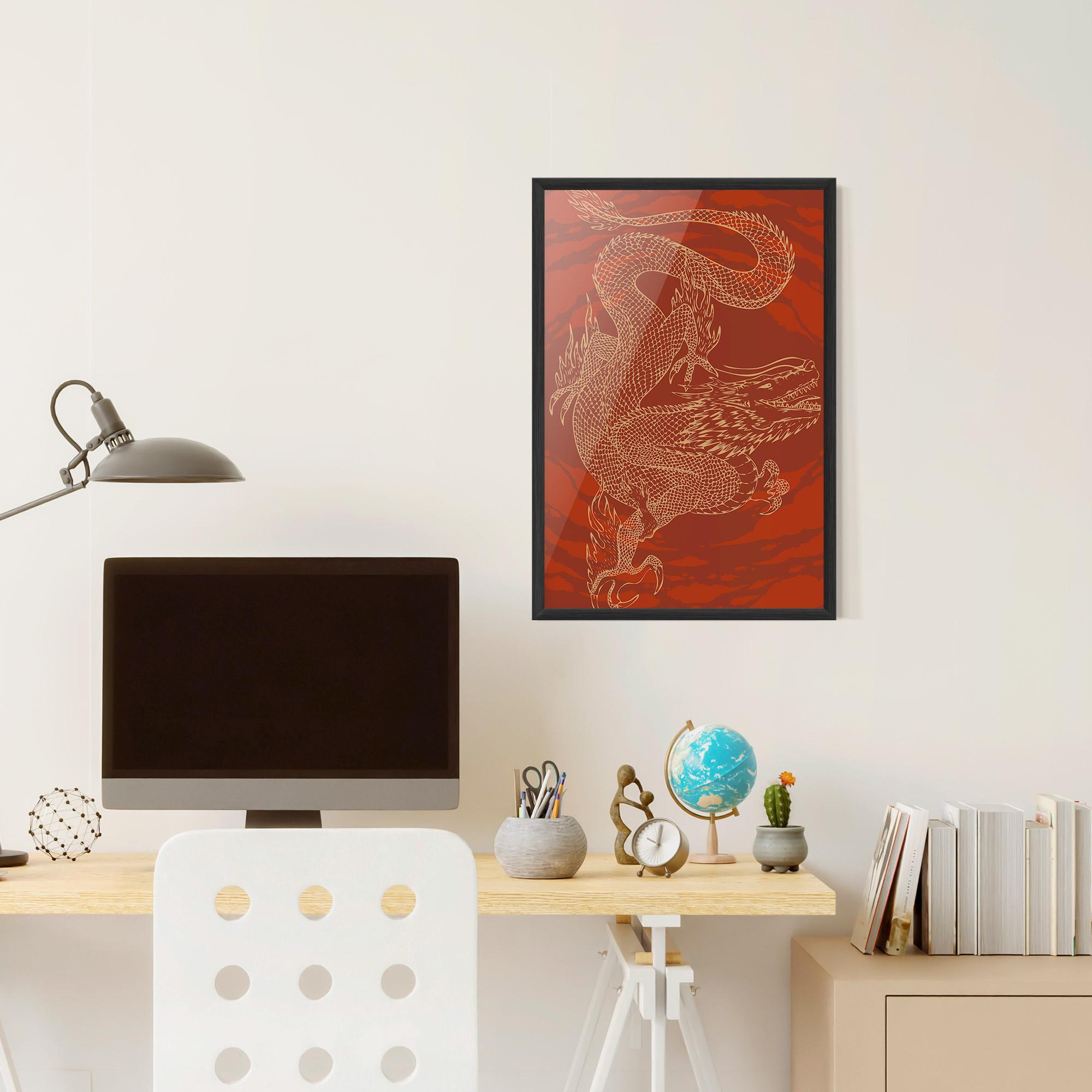 Plakat w Ramie Chinese Dragon Red mockup 6