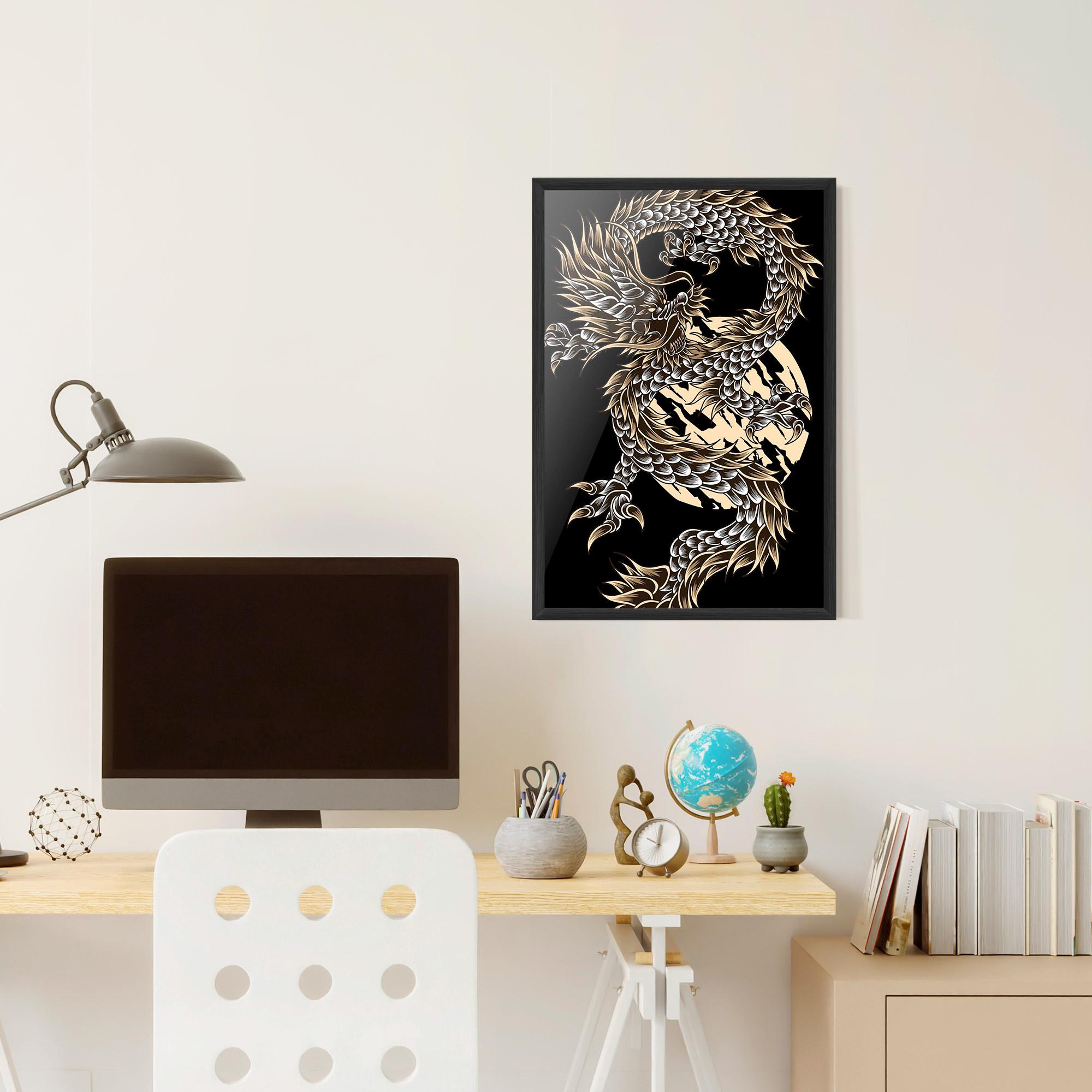 Plakat w Ramie Cream Moon Dragon mockup 6