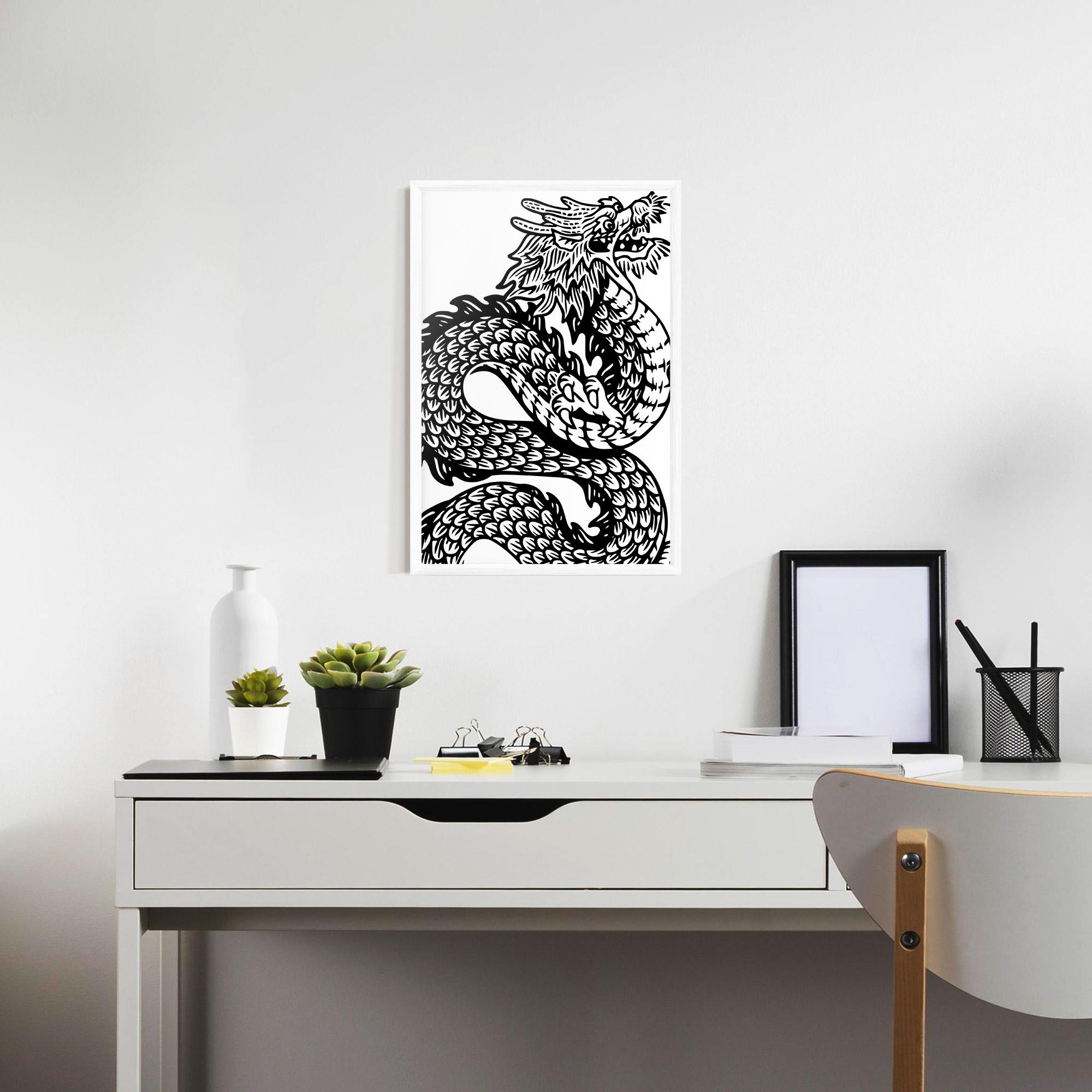Plakat w Ramie Dragon Black Line mockup 7