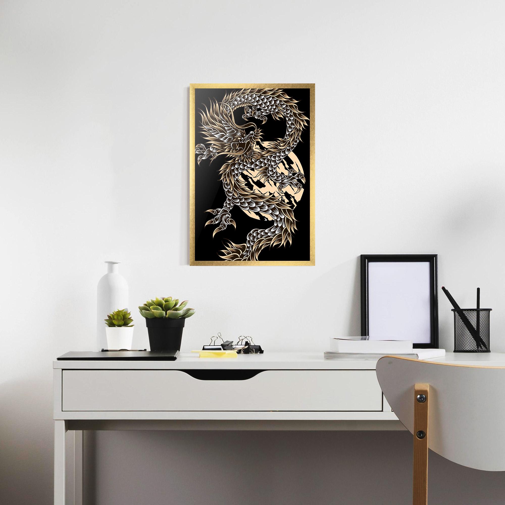 Plakat w Ramie Cream Moon Dragon mockup 7