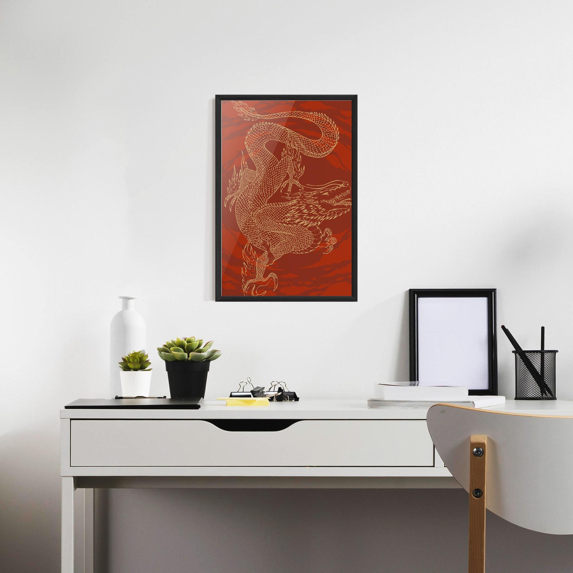 Plakat w Ramie Chinese Dragon Red mockup 7