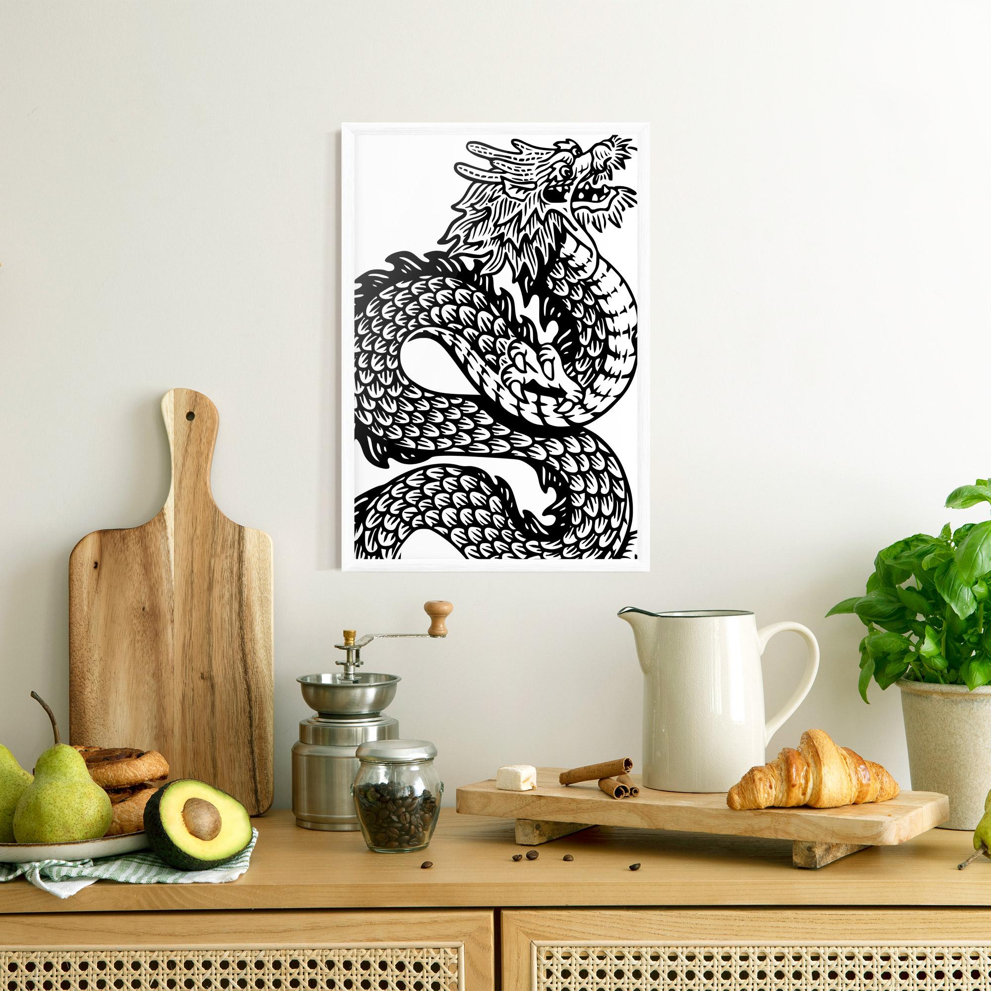 Plakat w Ramie Dragon Black Line mockup 8
