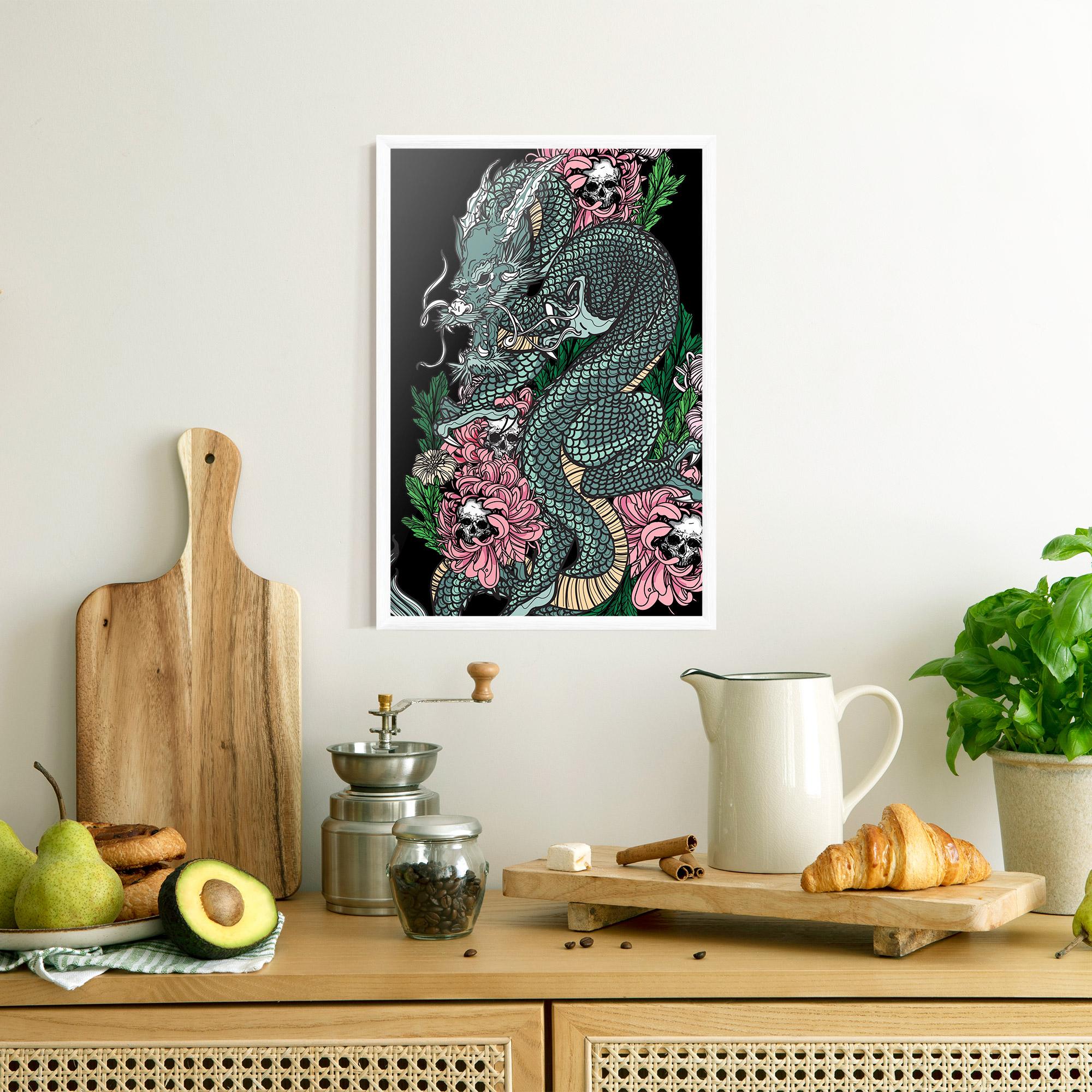 Plakat w Ramie Flower Skull Dragon mockup 8