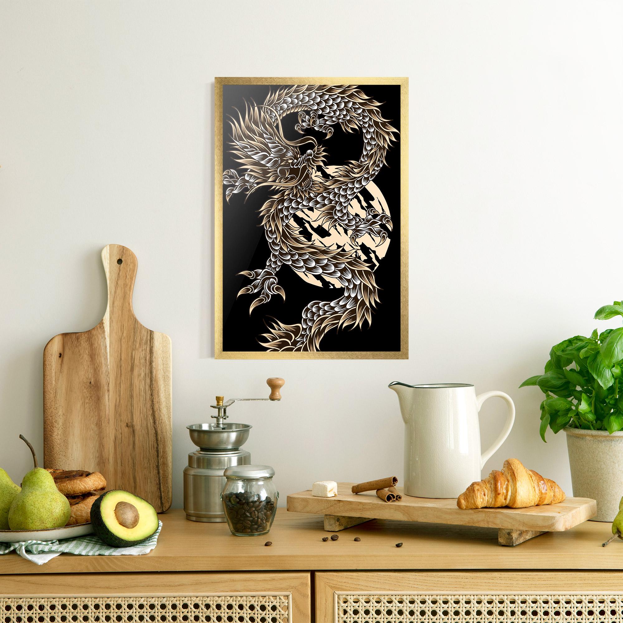 Plakat w Ramie Cream Moon Dragon mockup 8