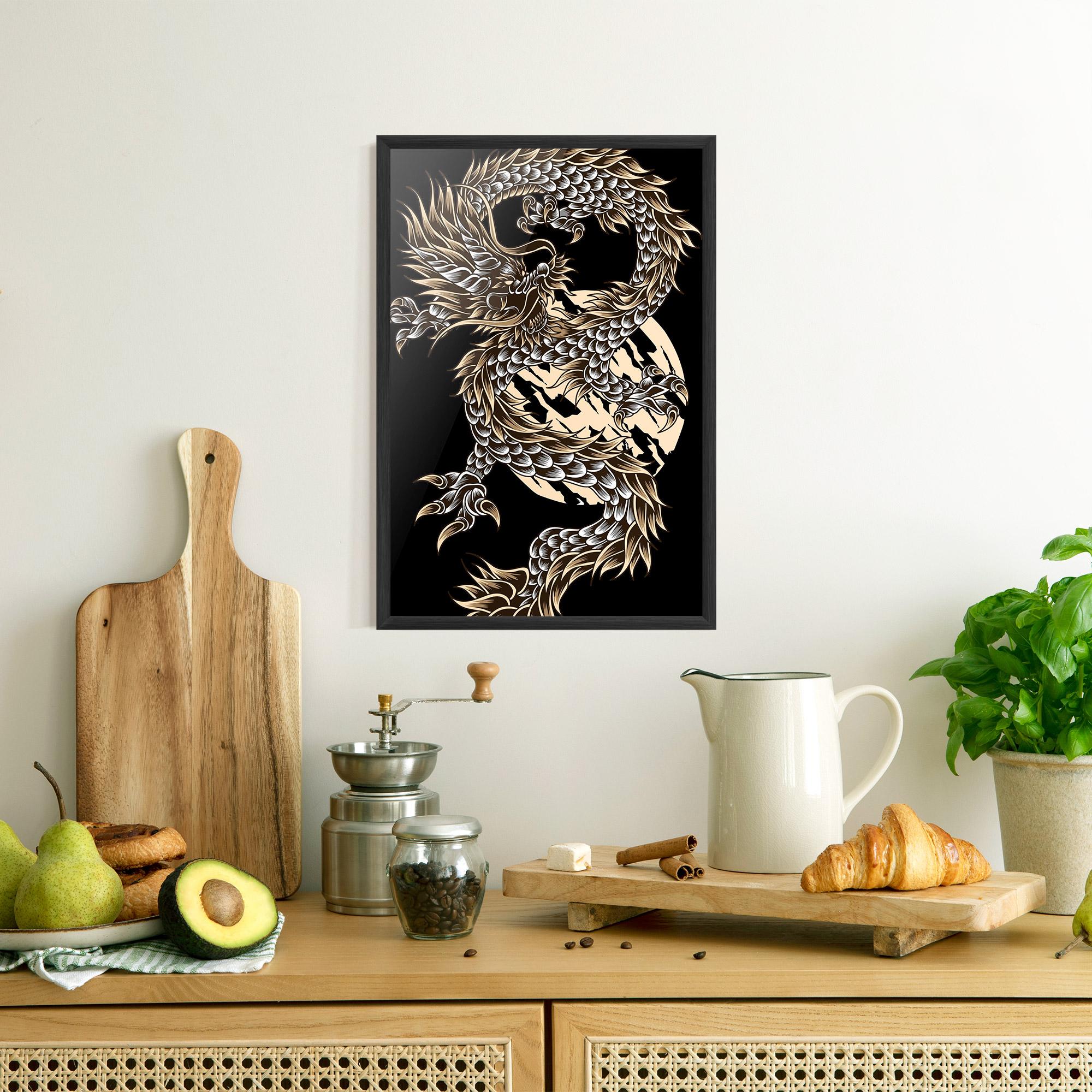 Plakat w Ramie Cream Moon Dragon mockup 8