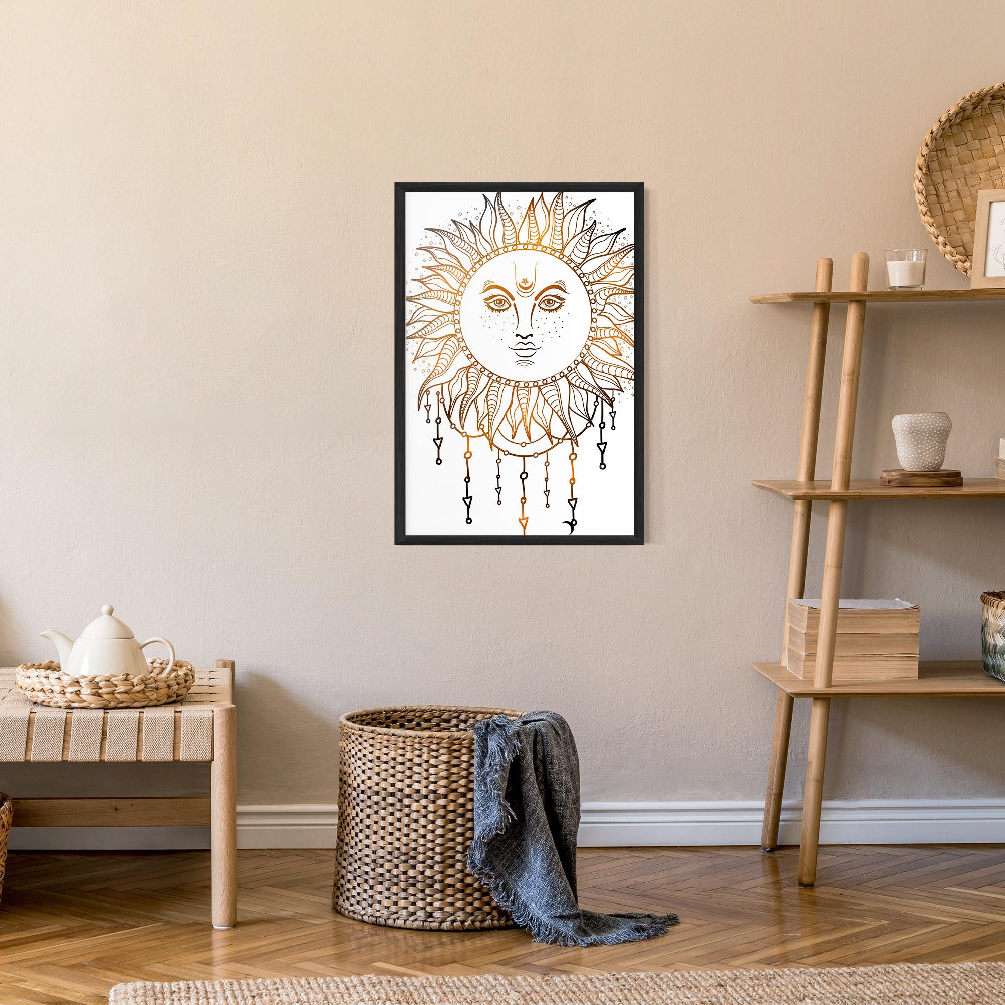 Plakat w Ramie Gold Sun Face mockup 9
