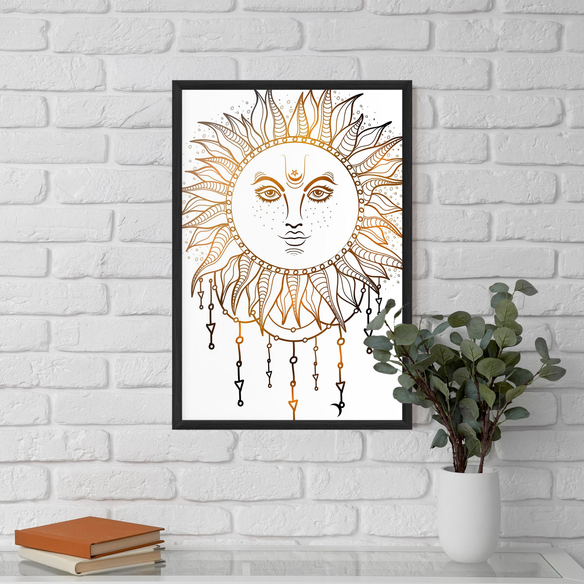 Plakat w Ramie Gold Sun Face mockup 5