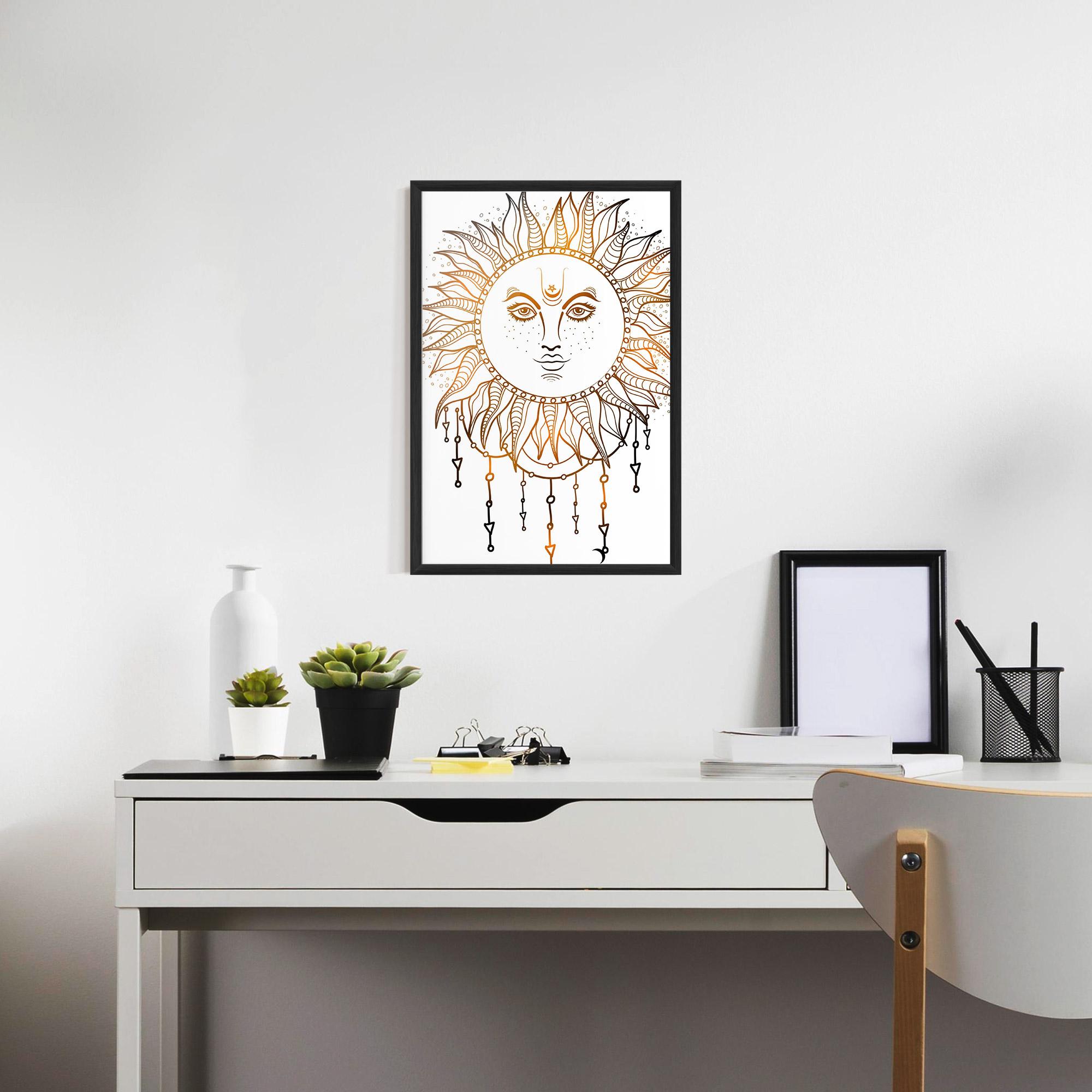 Plakat w Ramie Gold Sun Face mockup 7