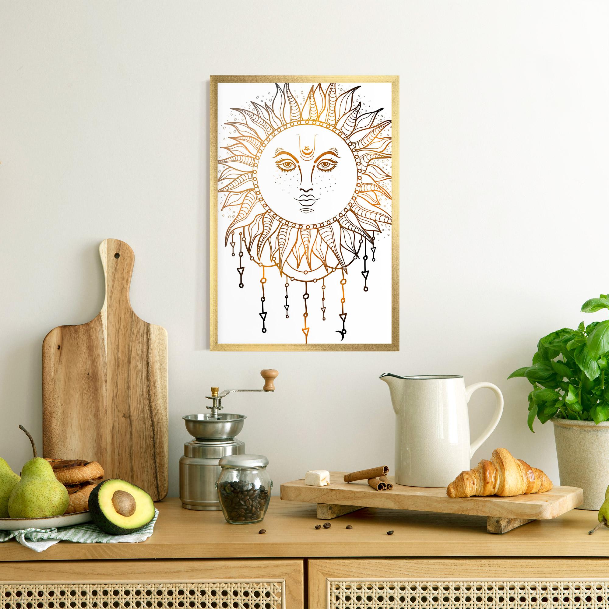 Plakat w Ramie Gold Sun Face mockup 8