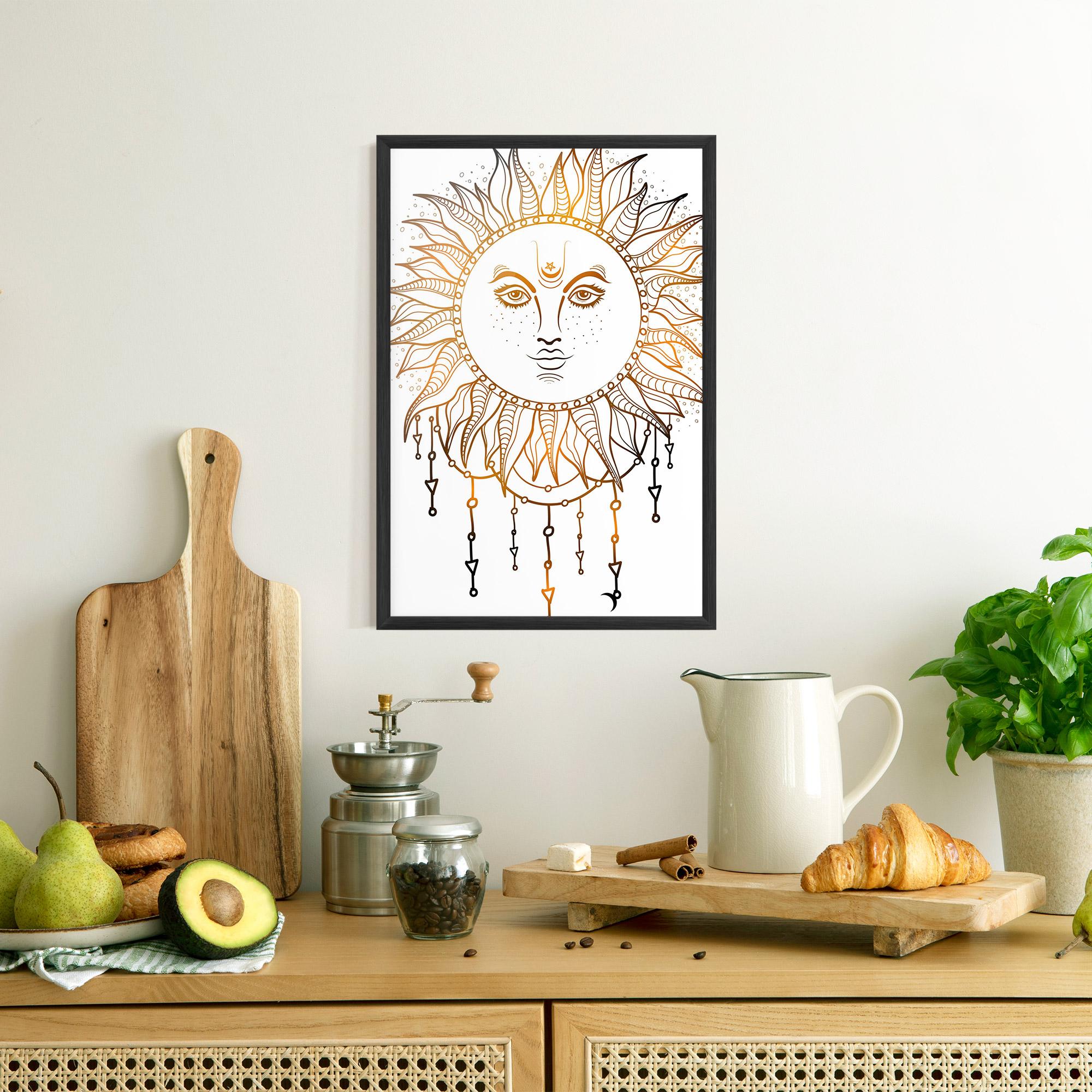 Plakat w Ramie Gold Sun Face mockup 8
