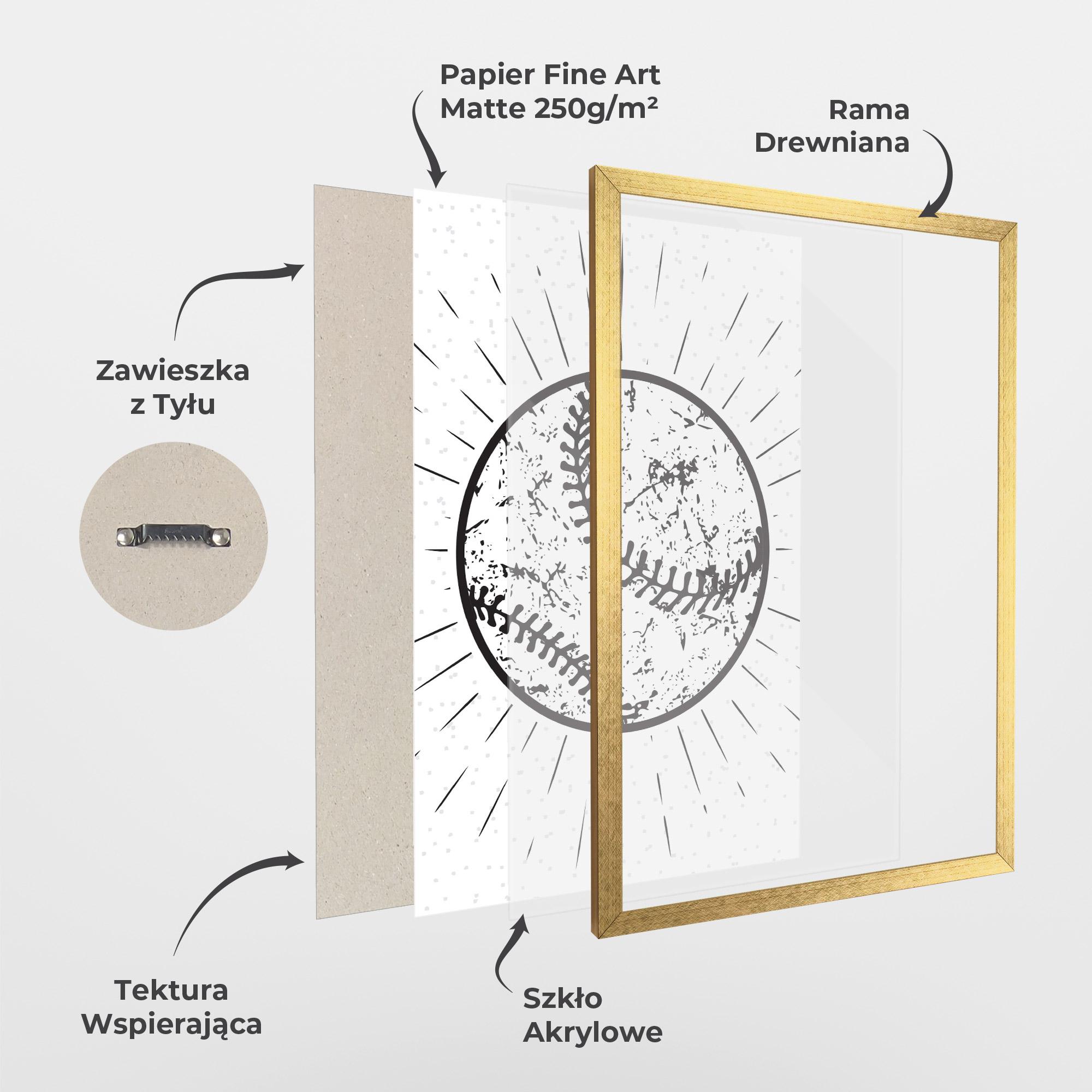 Plakat w Ramie Baseball Ball Line mockup 1