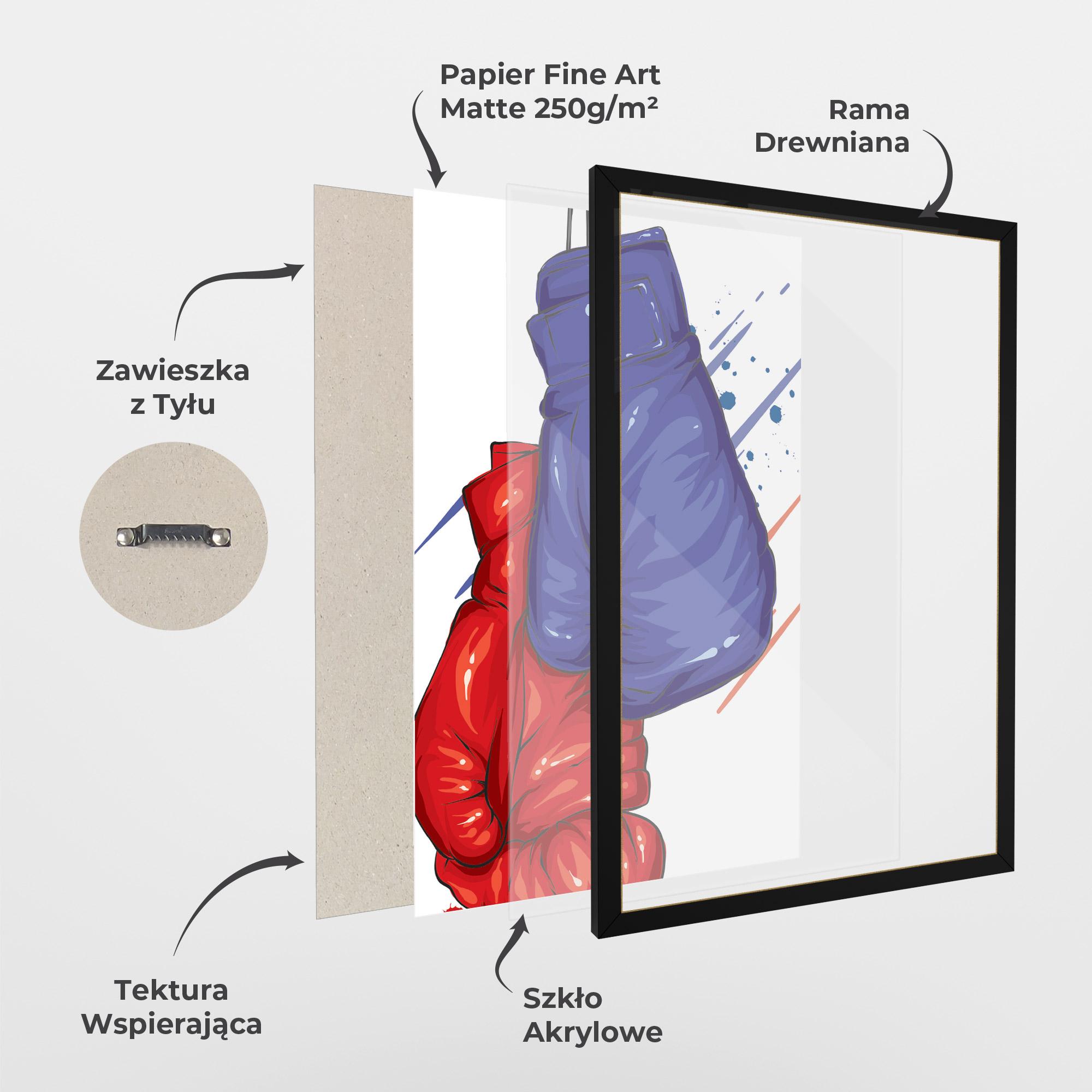 Plakat w Ramie Blue Red Gloves mockup 1
