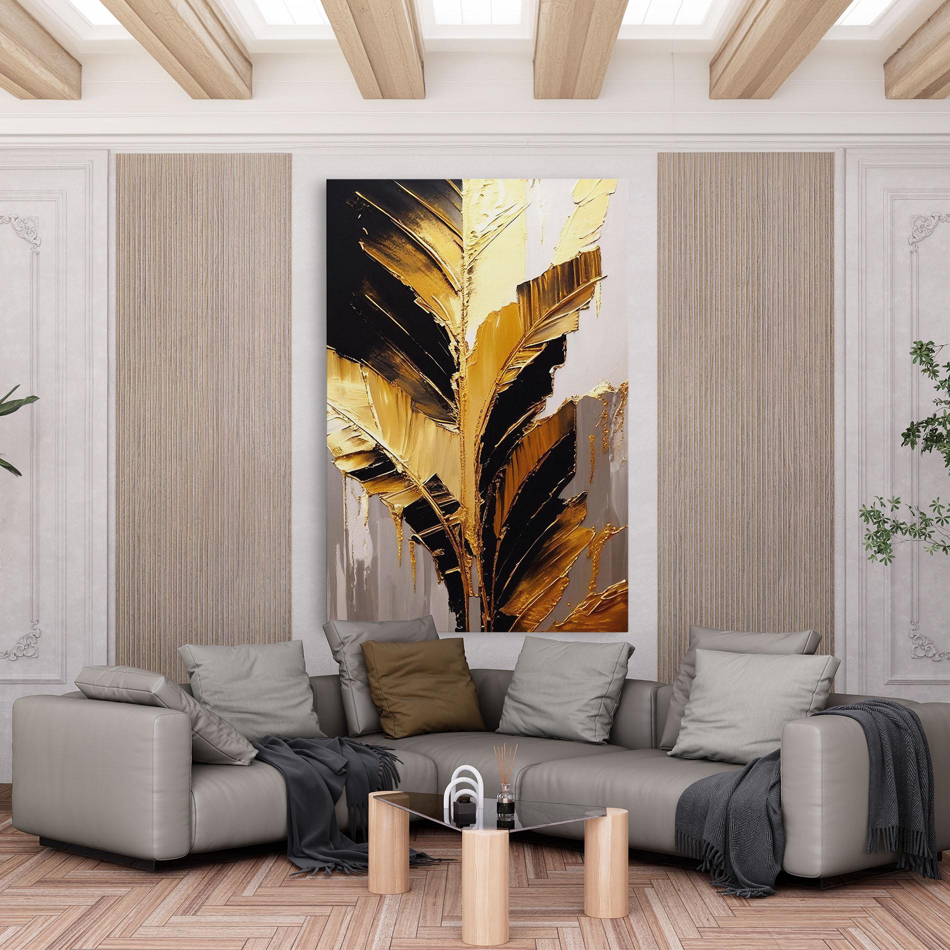 Obraz na Płótnie Balck With Gold Leafs mockup 6