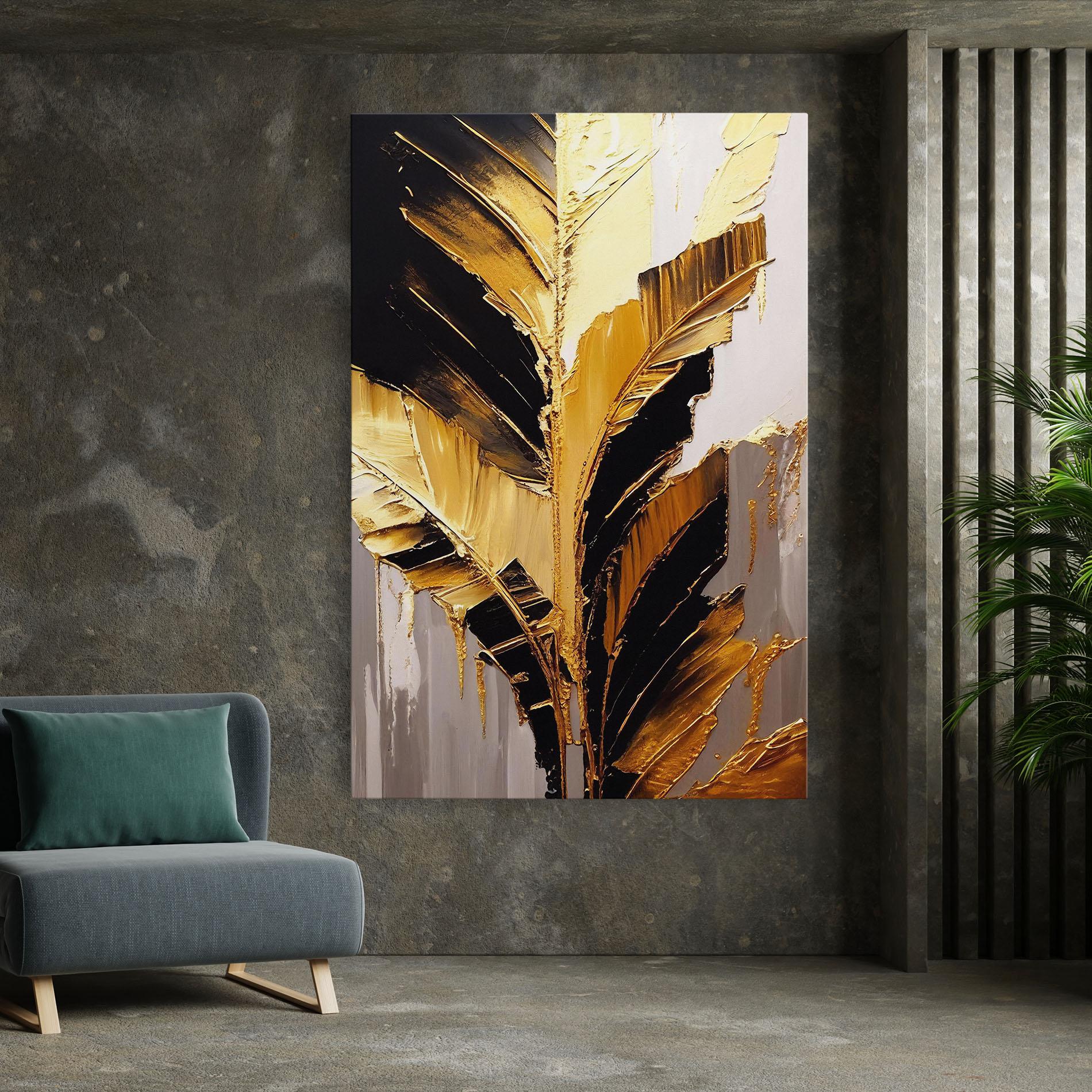 Obraz na Płótnie Balck With Gold Leafs mockup 7