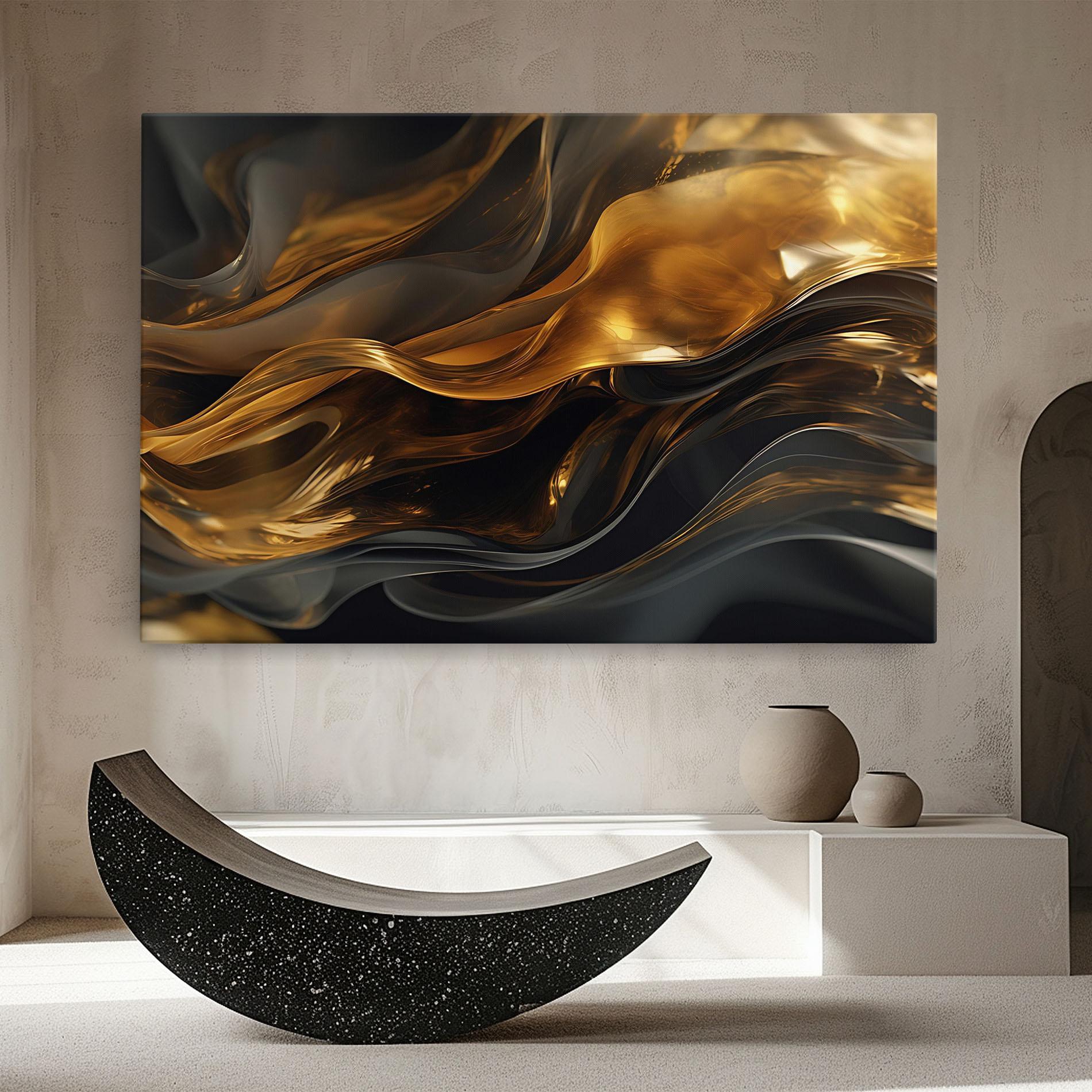 Obraz na Płótnie Gold With Black Wave mockup 8