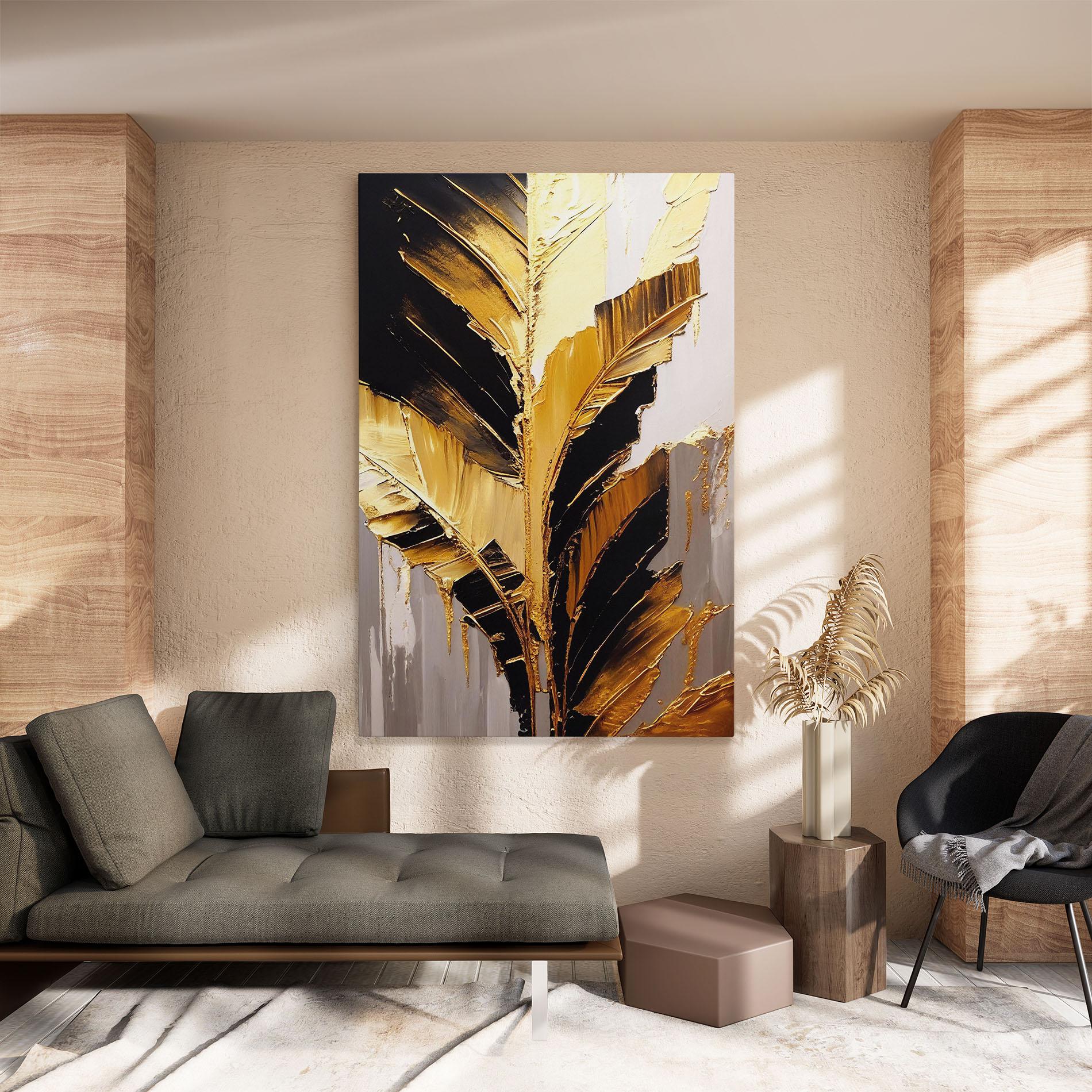 Obraz na Płótnie Balck With Gold Leafs mockup 8