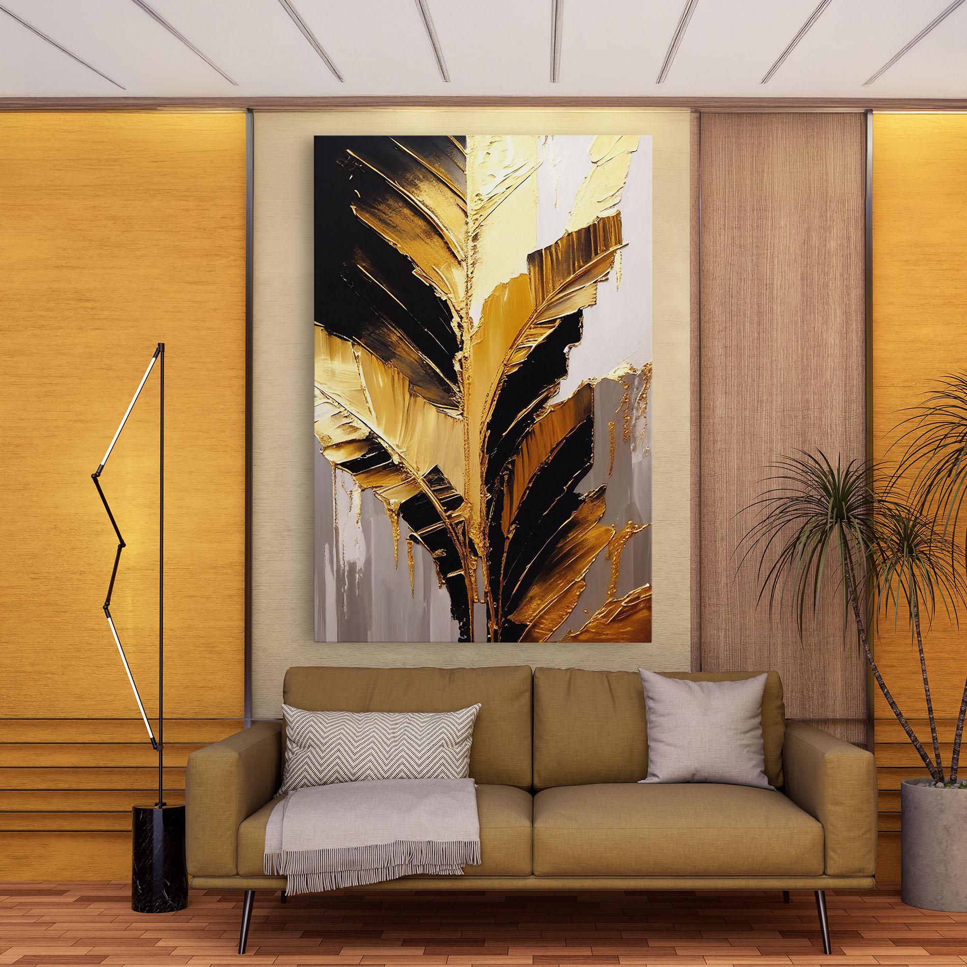 Obraz na Płótnie Balck With Gold Leafs mockup 9