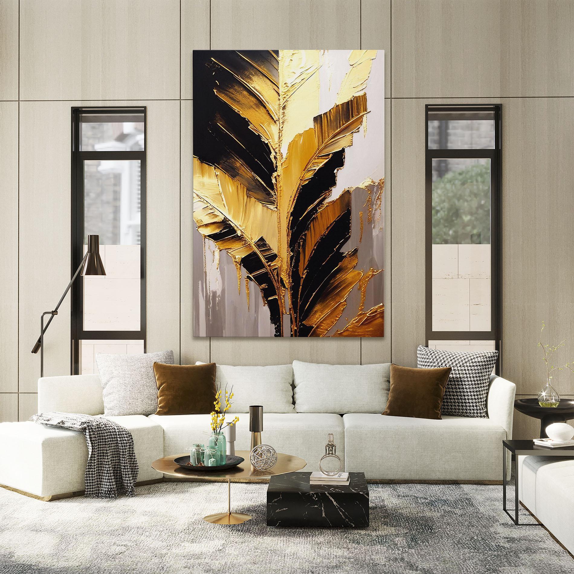 Obraz na Płótnie Balck With Gold Leafs mockup 2