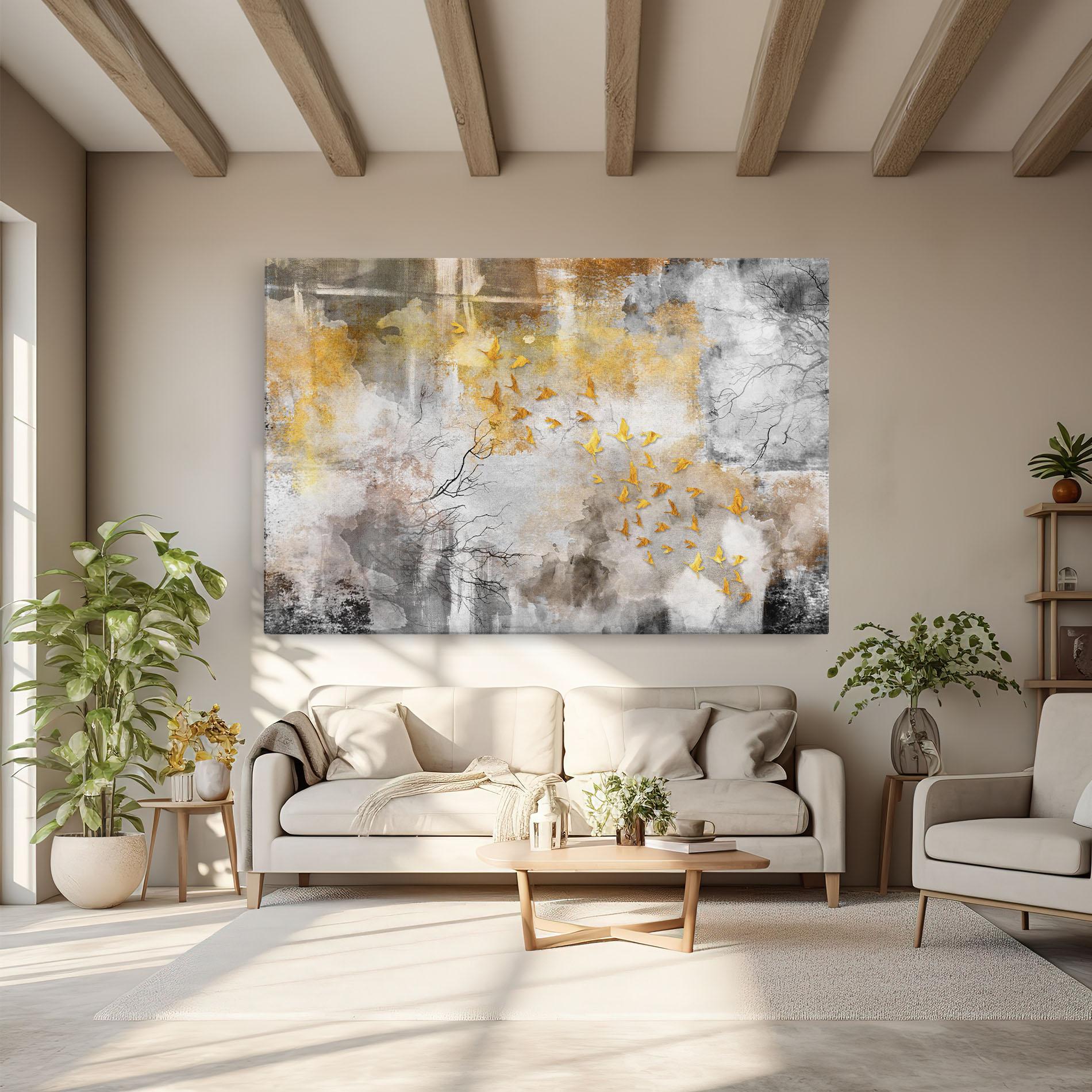 Obraz na Płótnie Gold Birds Flying mockup 6