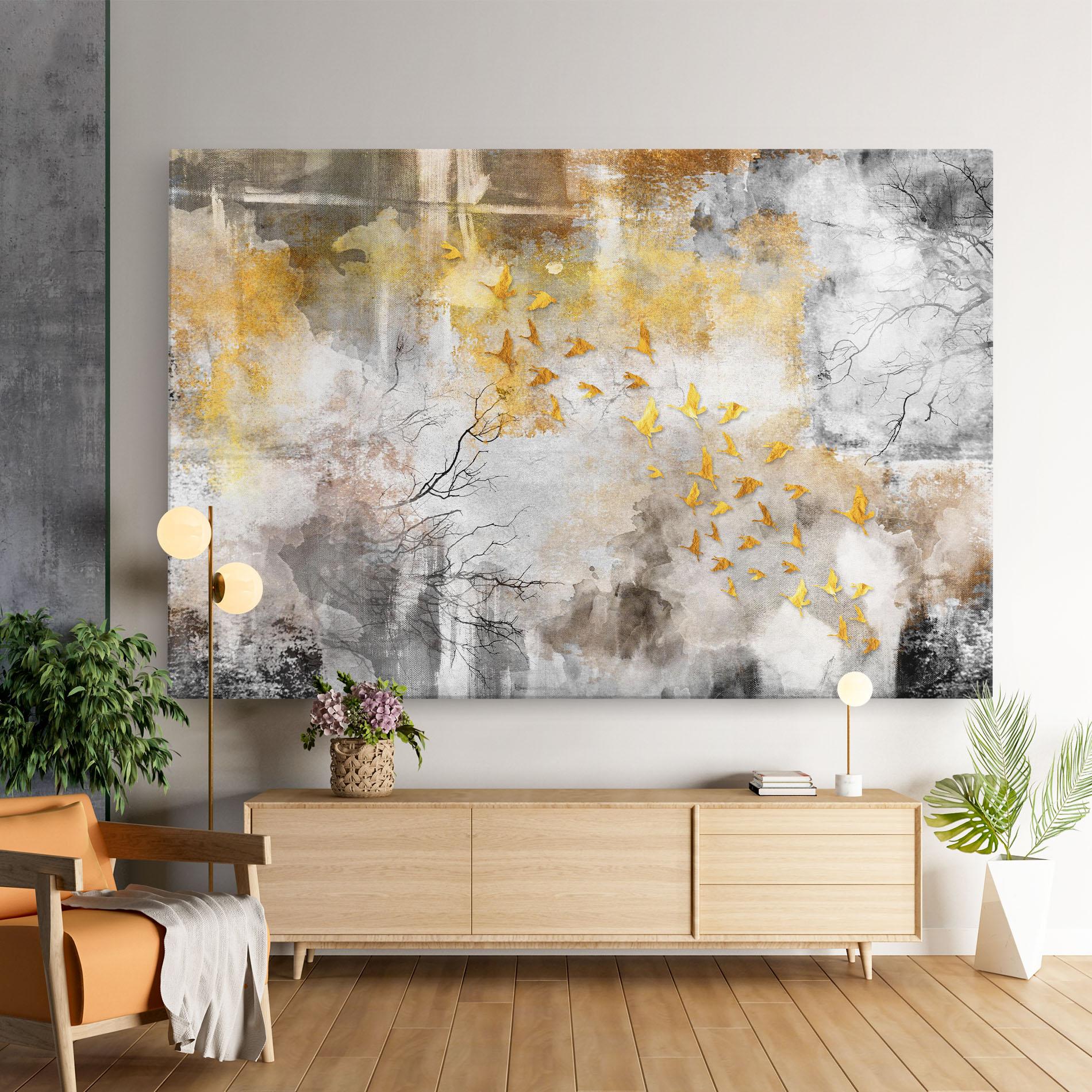 Obraz na Płótnie Gold Birds Flying mockup 9