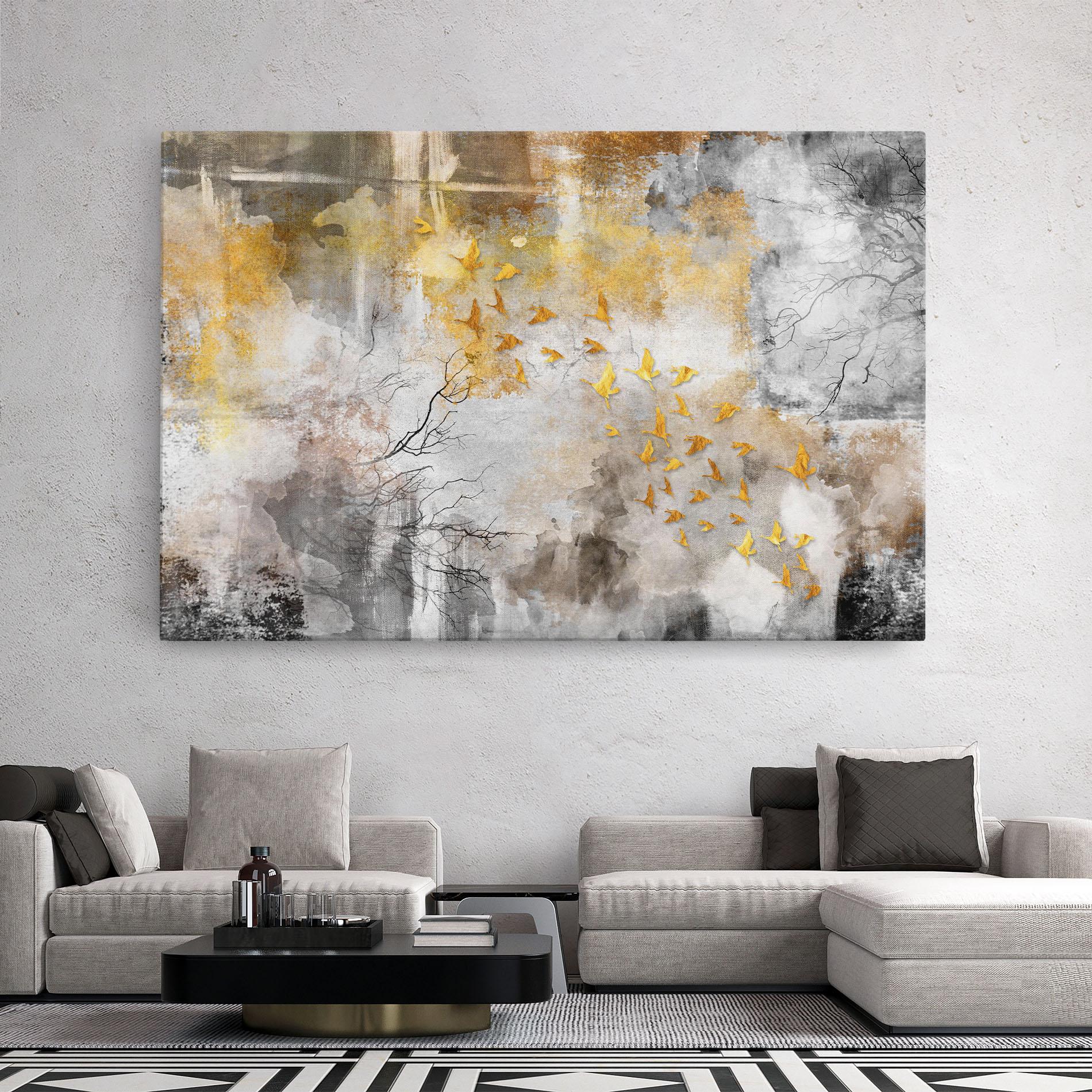 Obraz na Płótnie Gold Birds Flying mockup 2