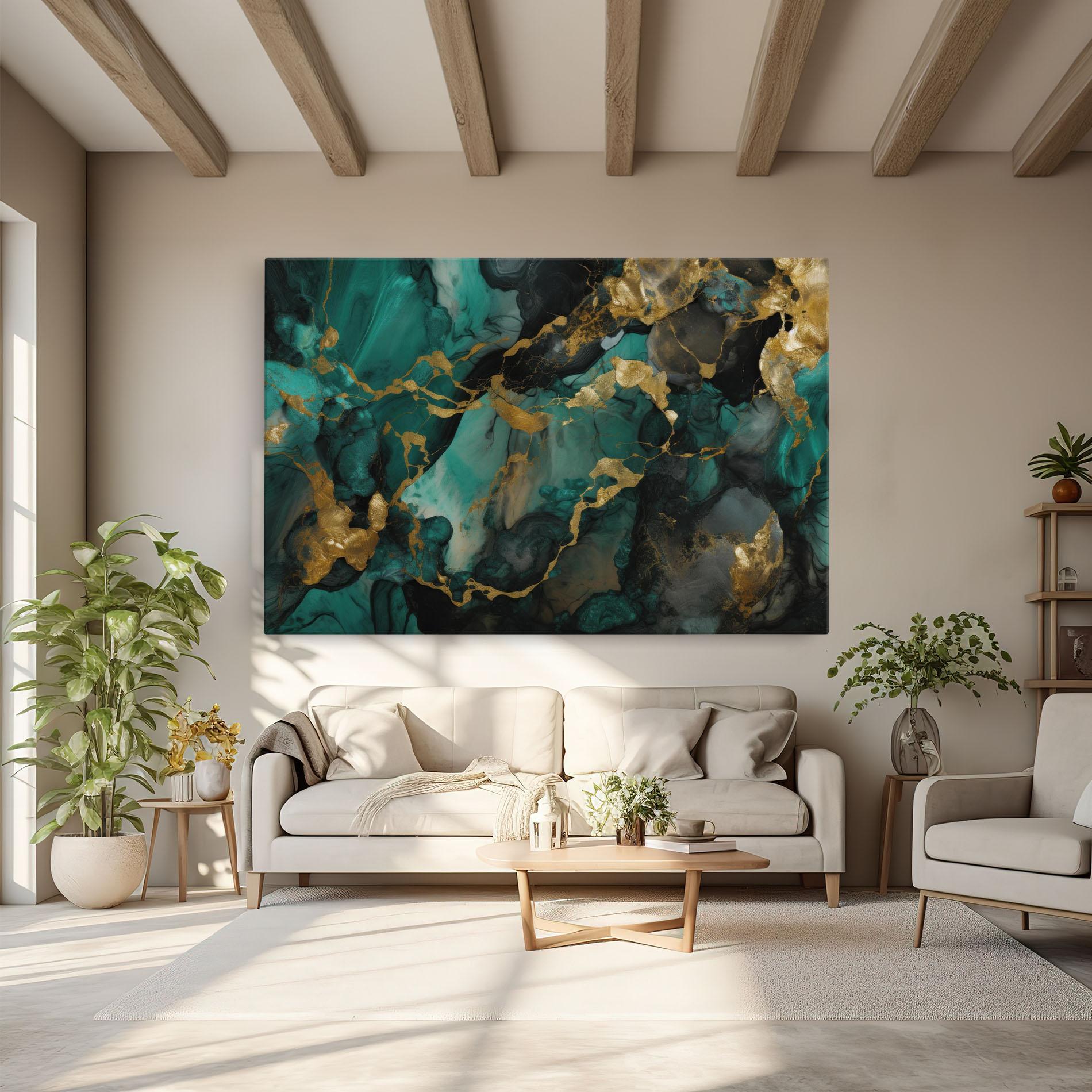 Obraz na Płótnie Dark Green Golden Marble mockup 6