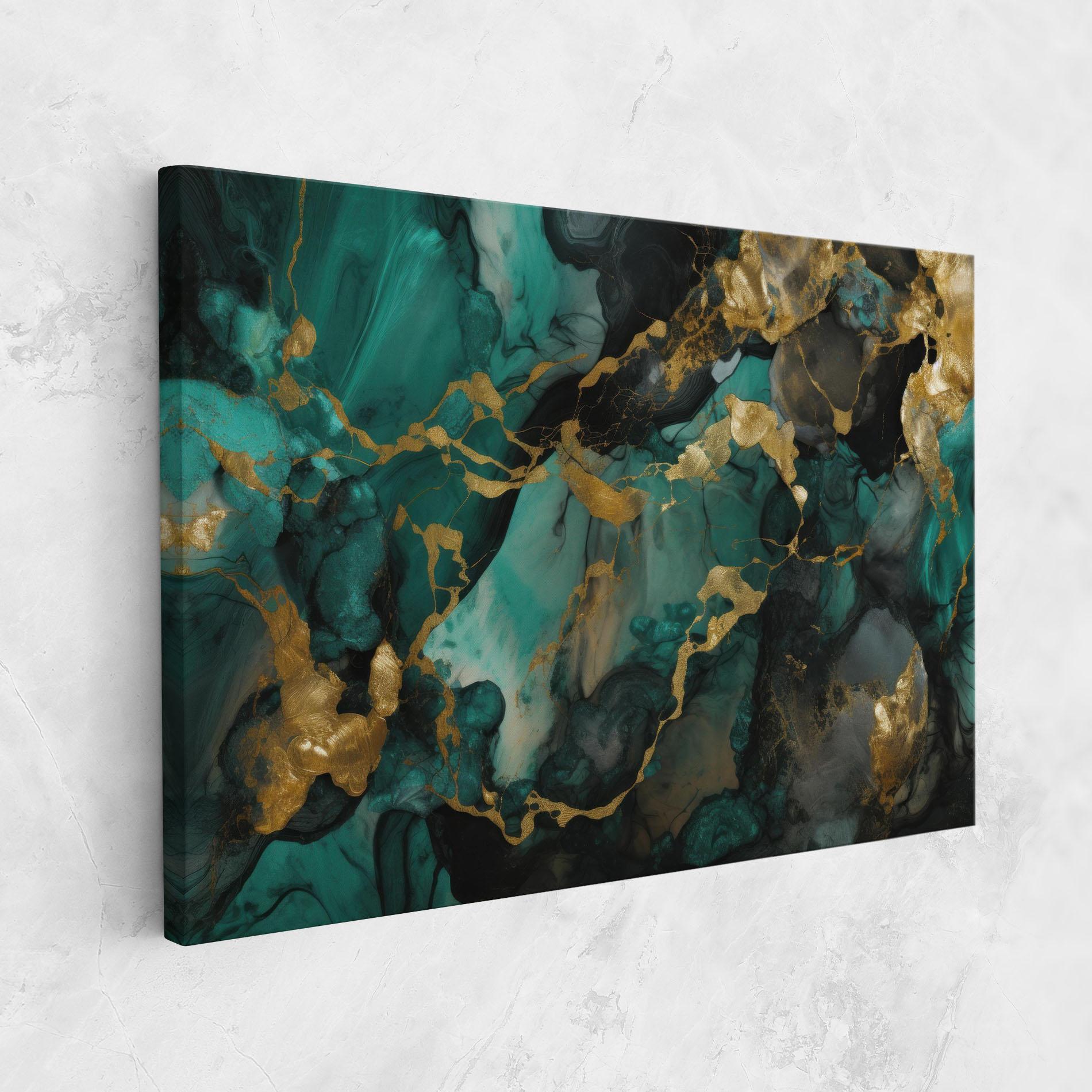 Obraz na Płótnie Dark Green Golden Marble mockup 1