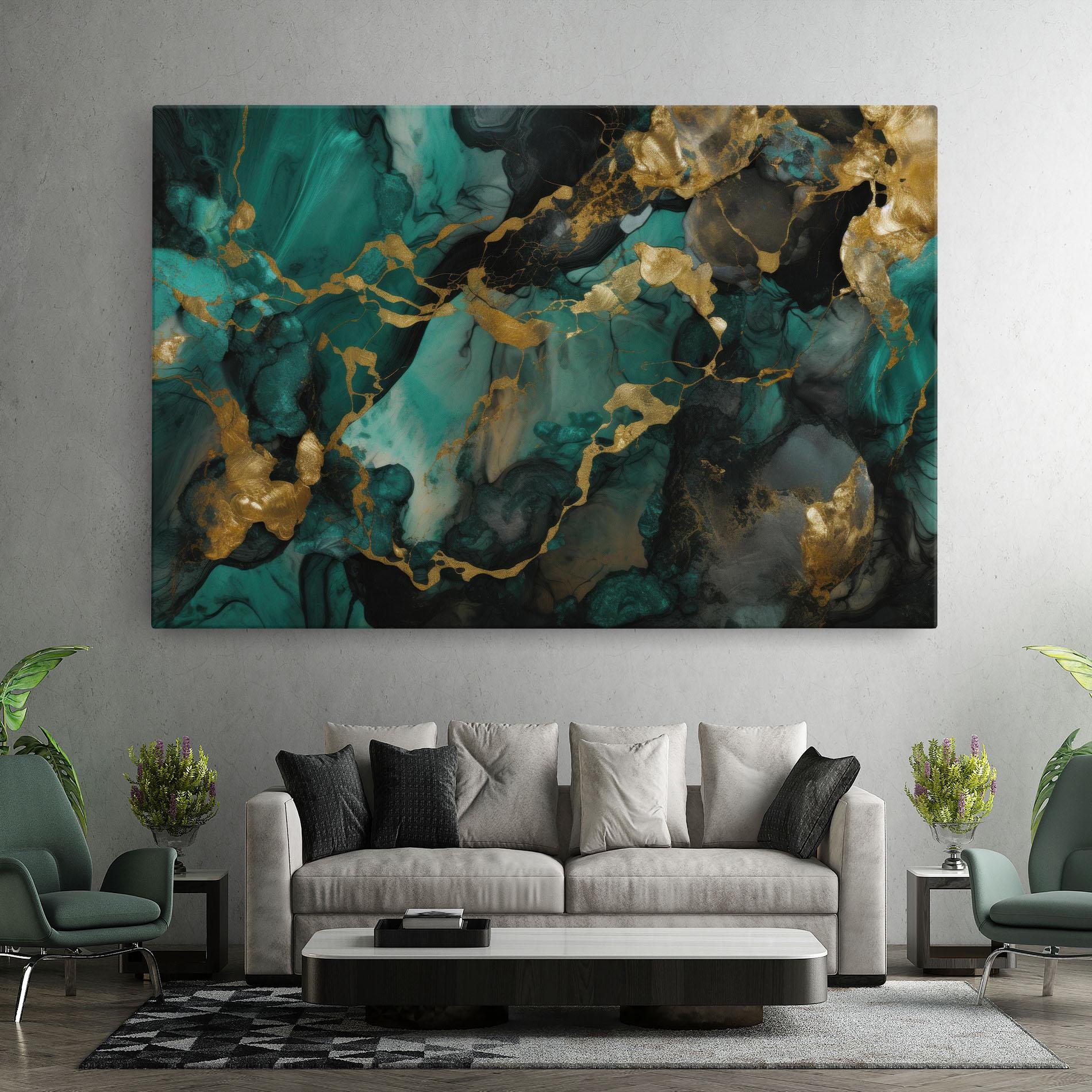 Obraz na Płótnie Dark Green Golden Marble mockup 7