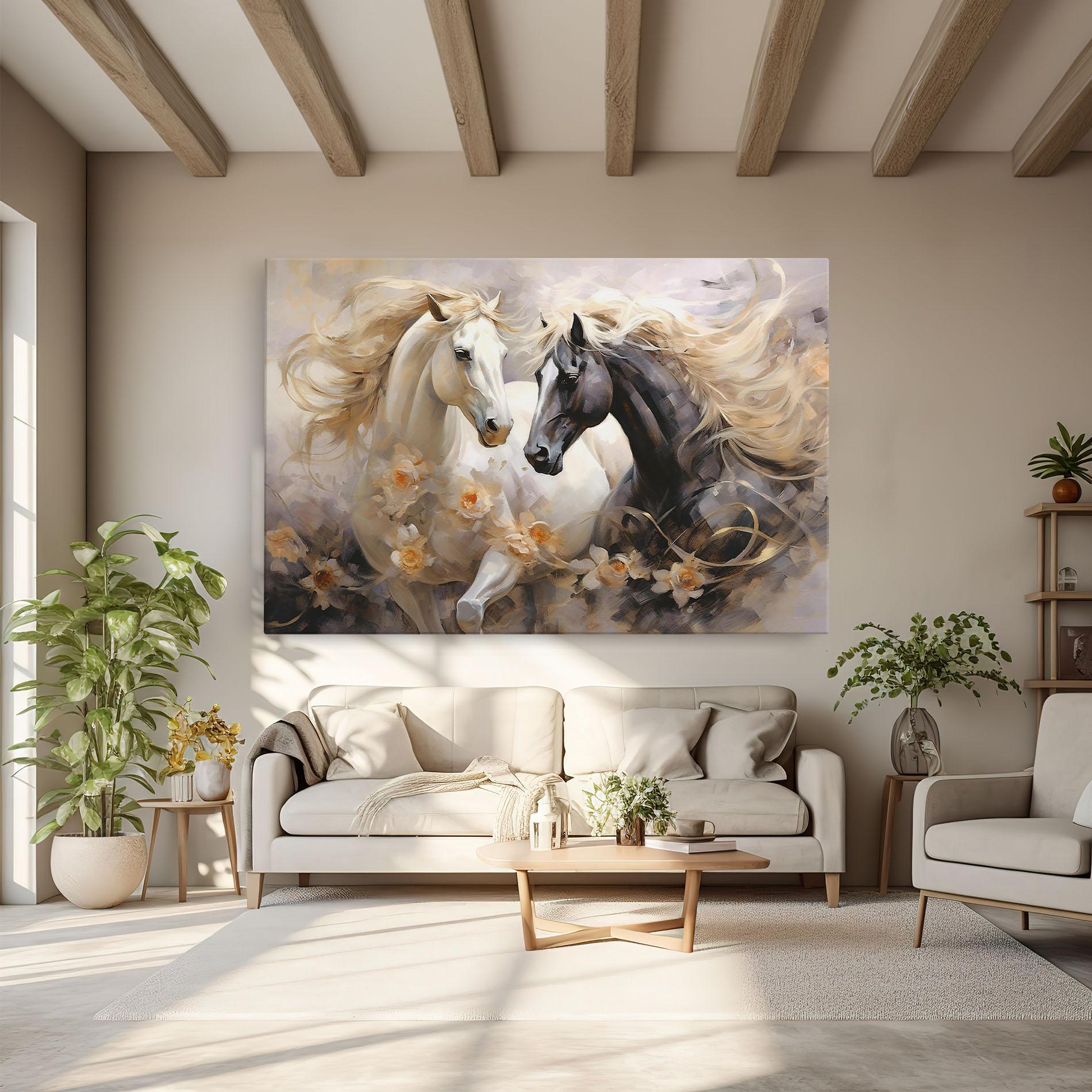 Obraz na Płótnie Black And White Horses mockup 6