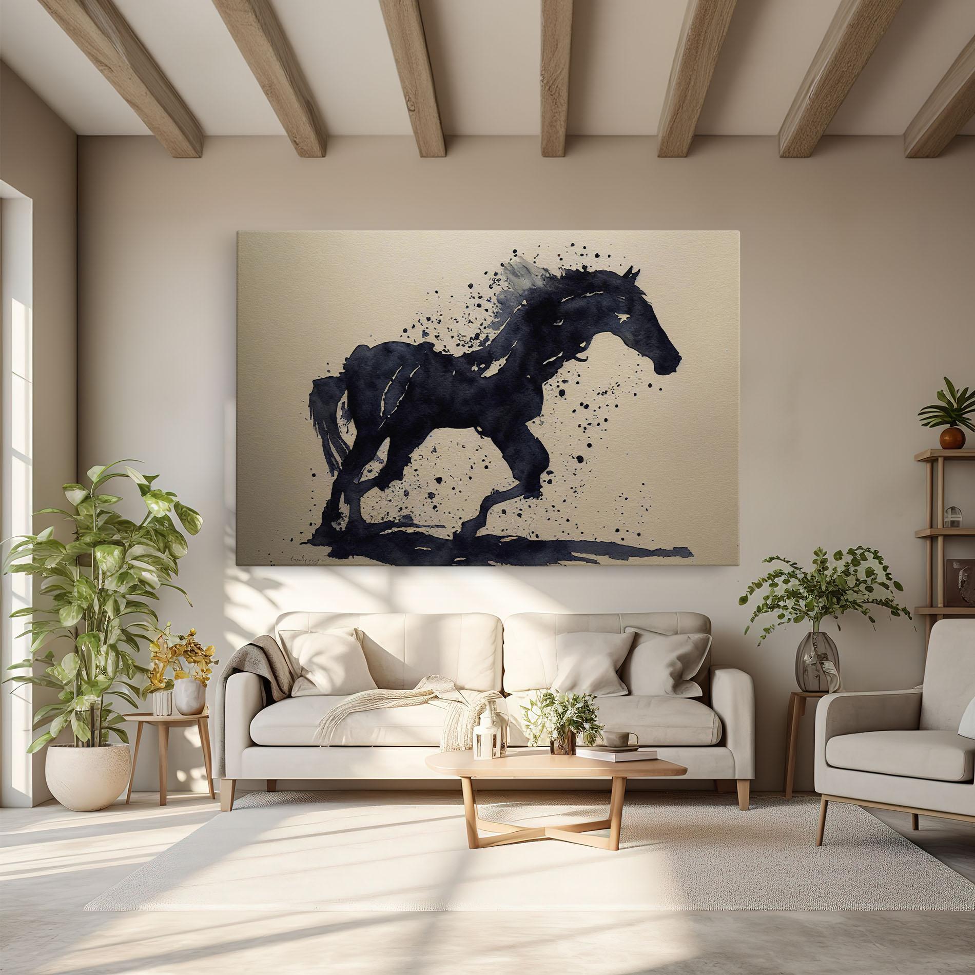 Obraz na Płótnie Watercolor Black Horse mockup 6