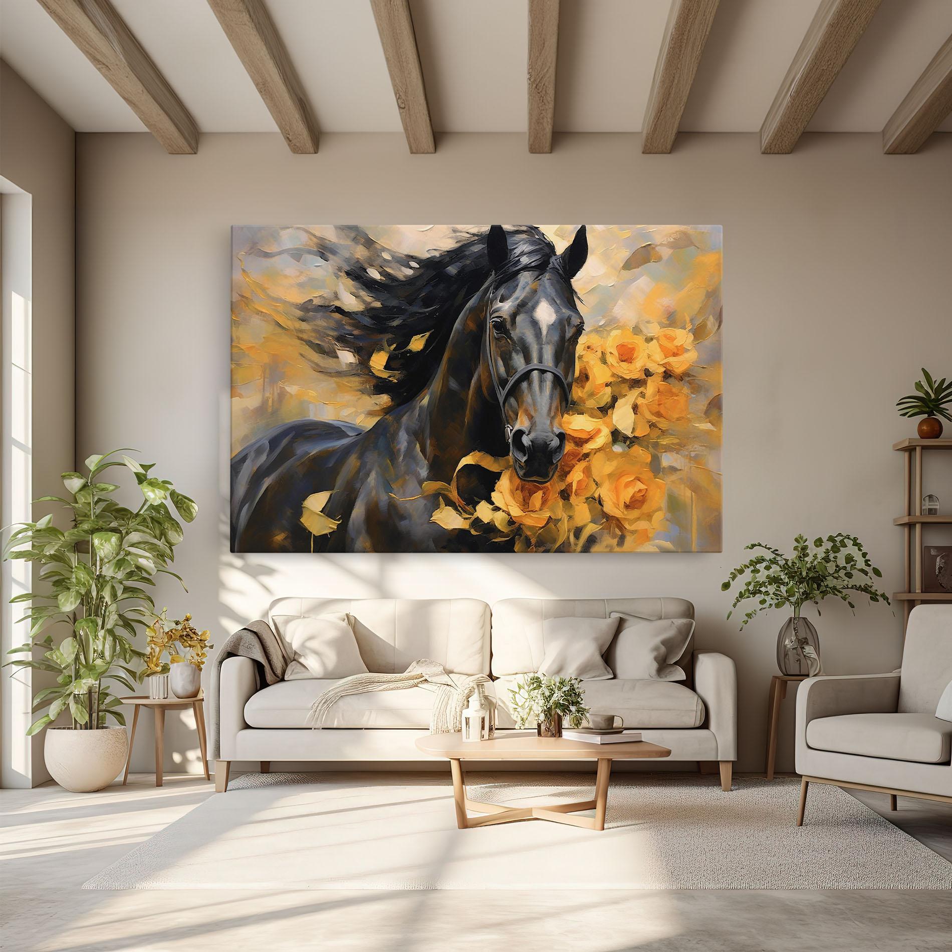 Obraz na Płótnie Yellow Roses Horse mockup 6