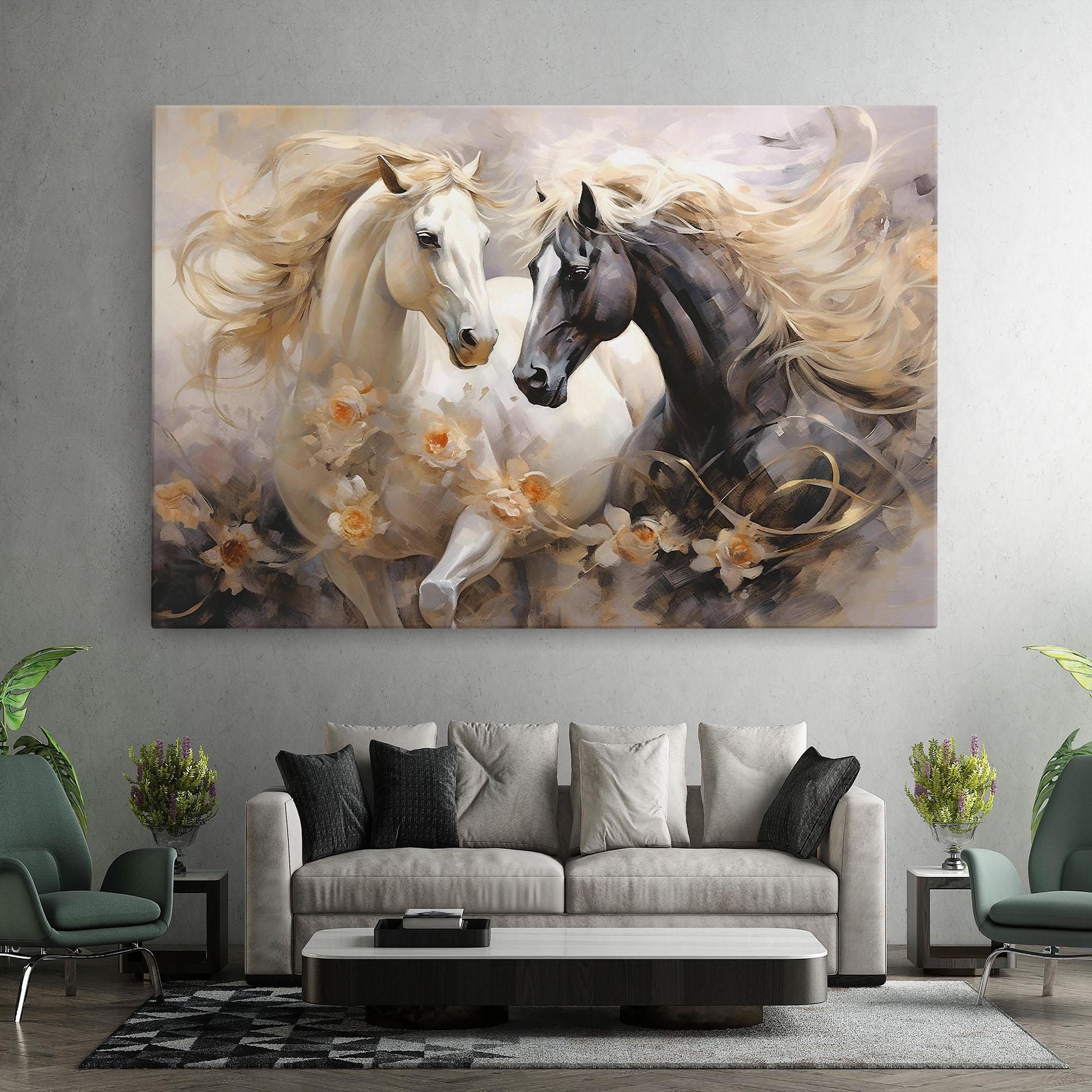 Obraz na Płótnie Black And White Horses mockup 7
