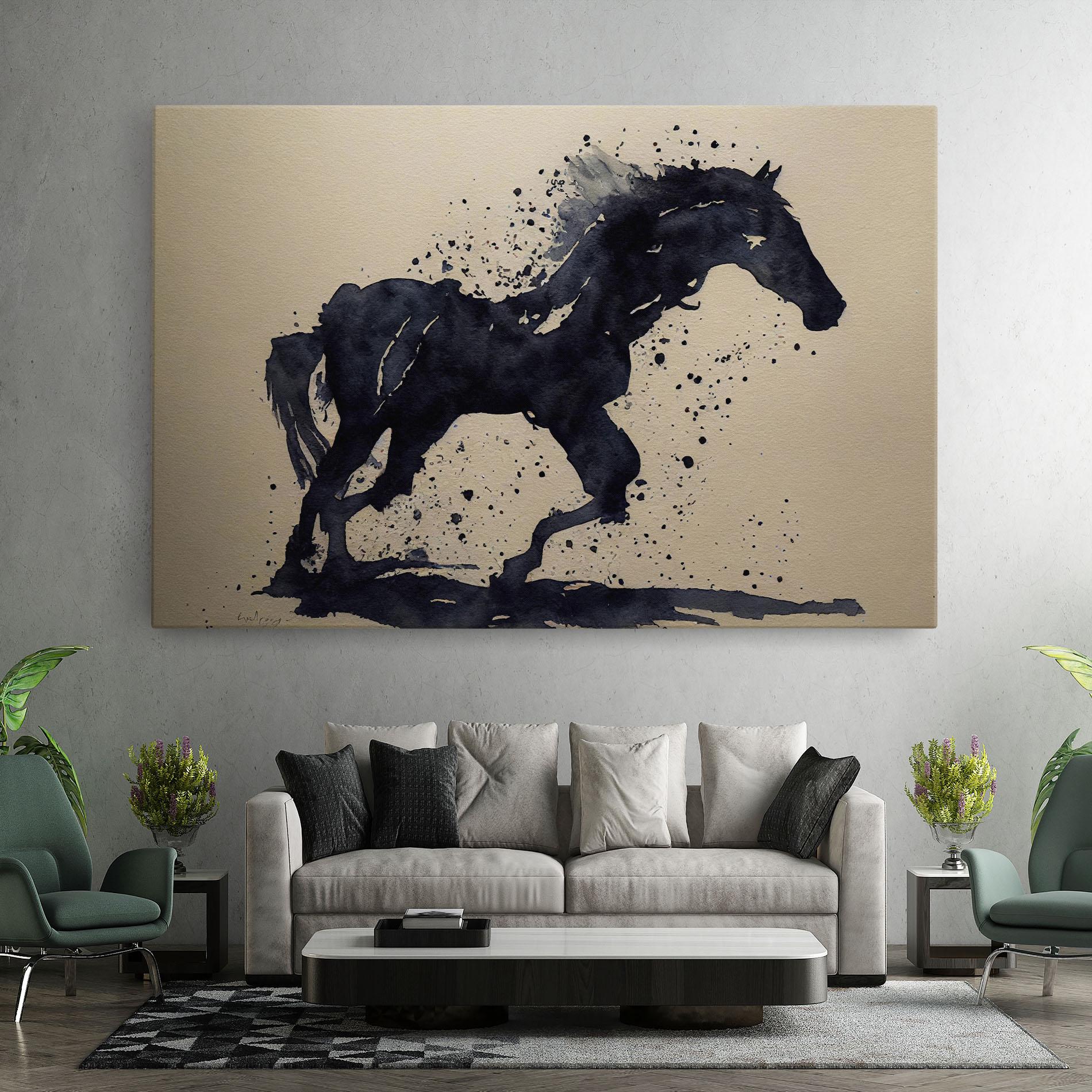 Obraz na Płótnie Watercolor Black Horse mockup 7