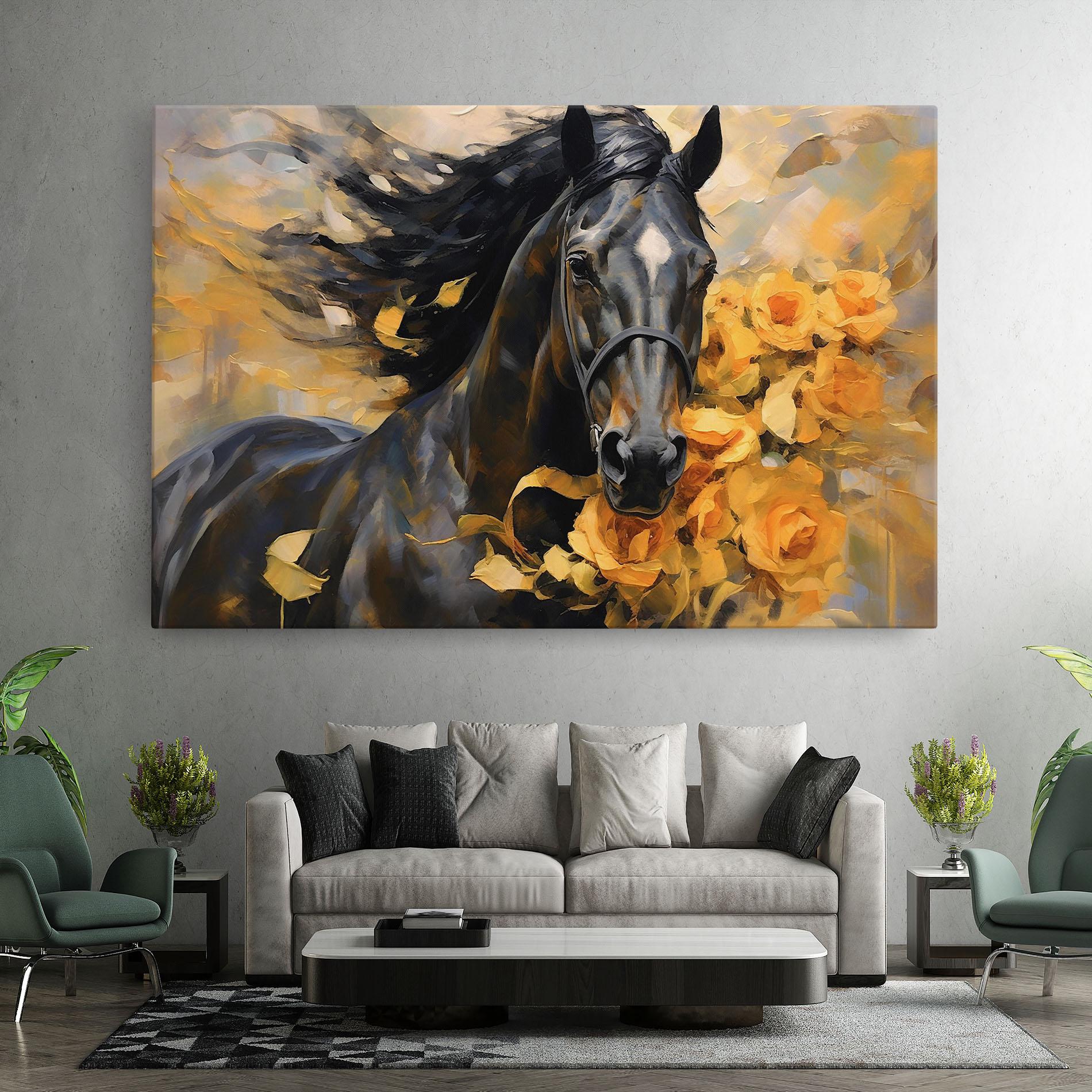 Obraz na Płótnie Yellow Roses Horse mockup 7