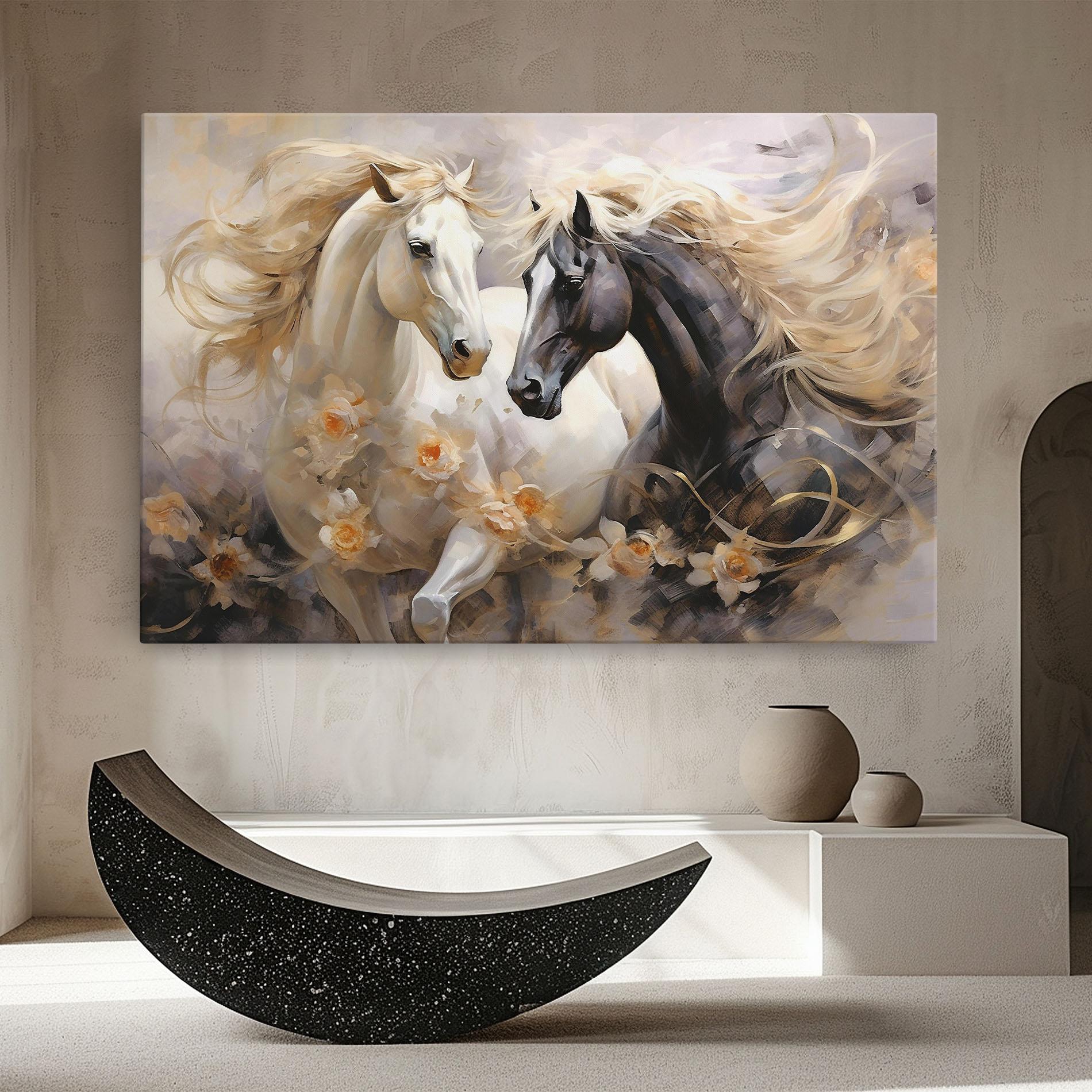 Obraz na Płótnie Black And White Horses mockup 8