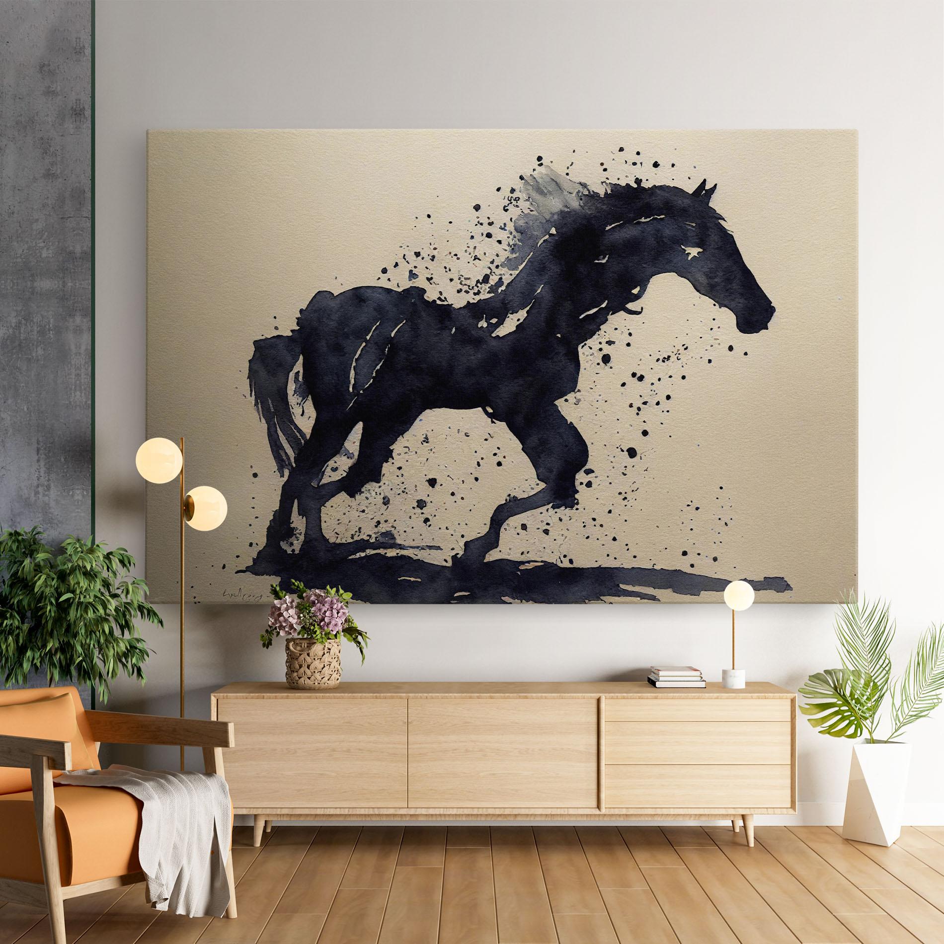Obraz na Płótnie Watercolor Black Horse mockup 9