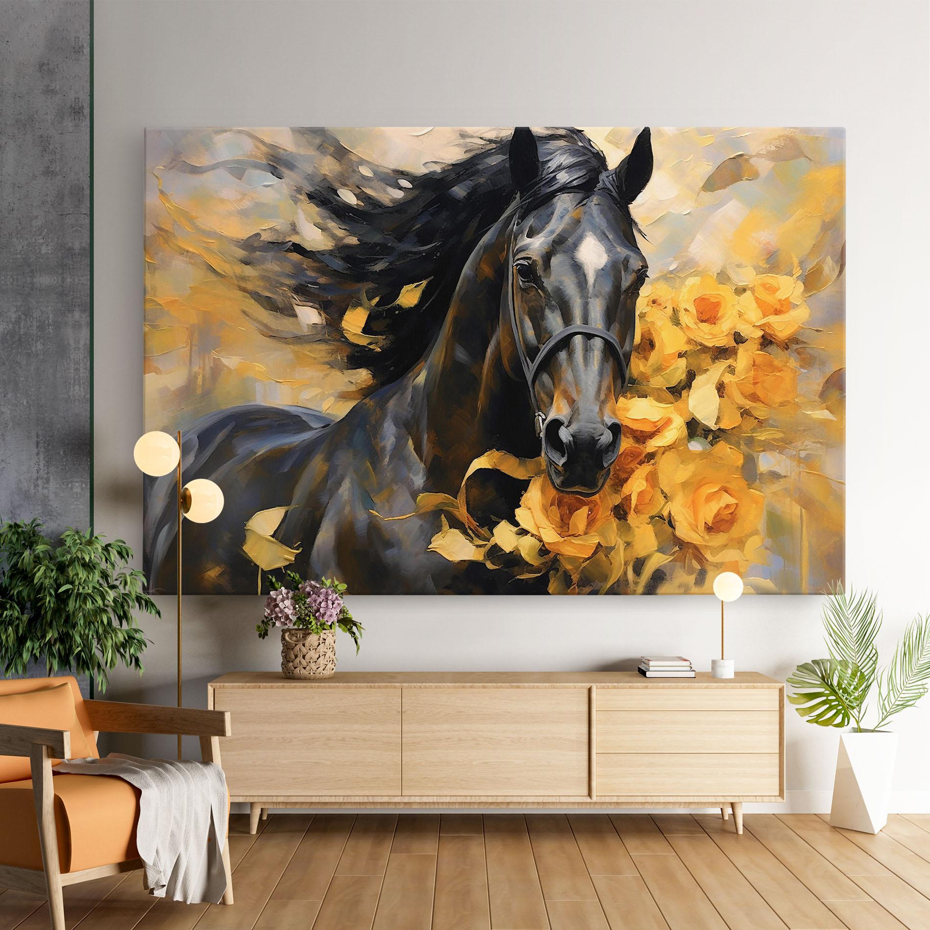 Obraz na Płótnie Yellow Roses Horse mockup 9