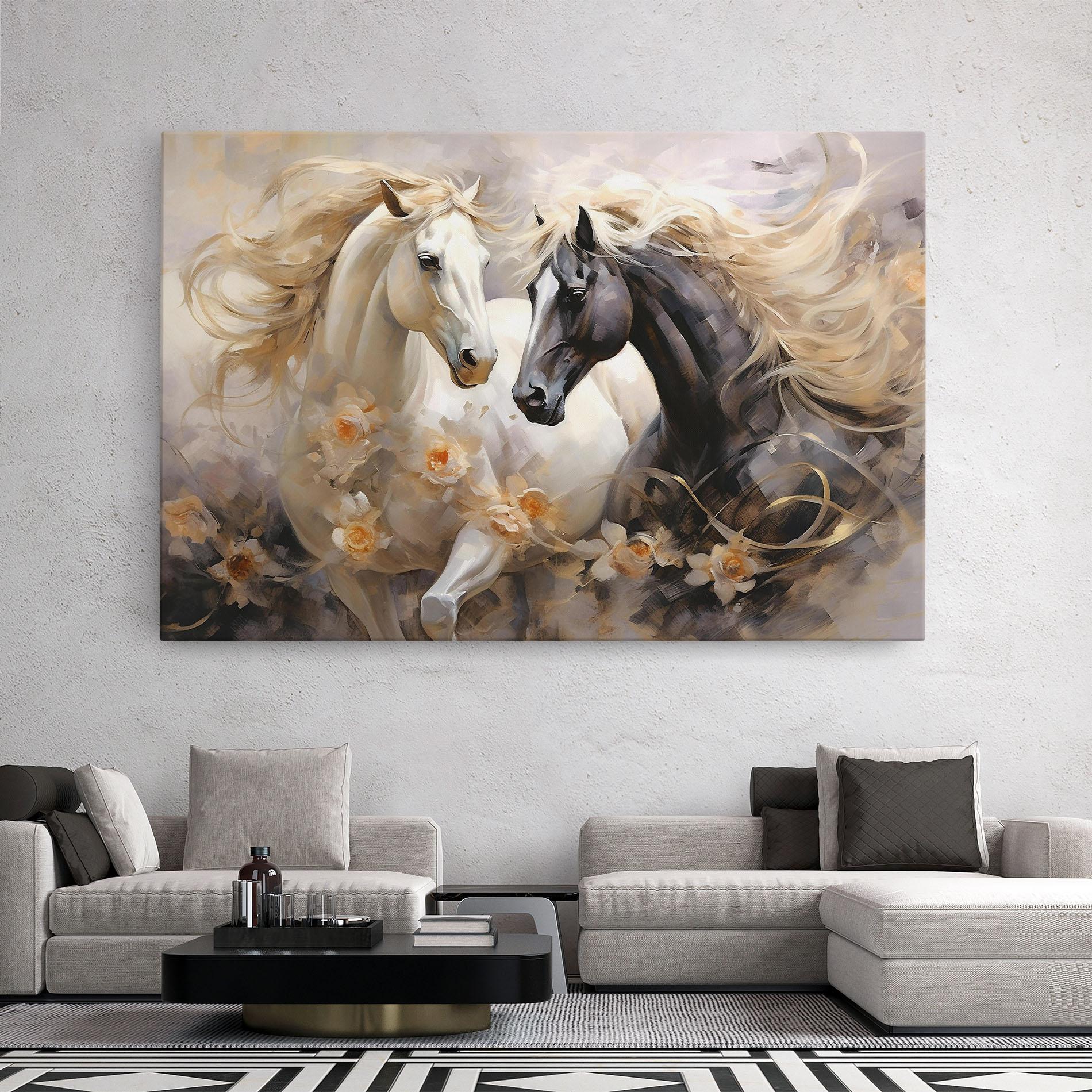 Obraz na Płótnie Black And White Horses mockup 2