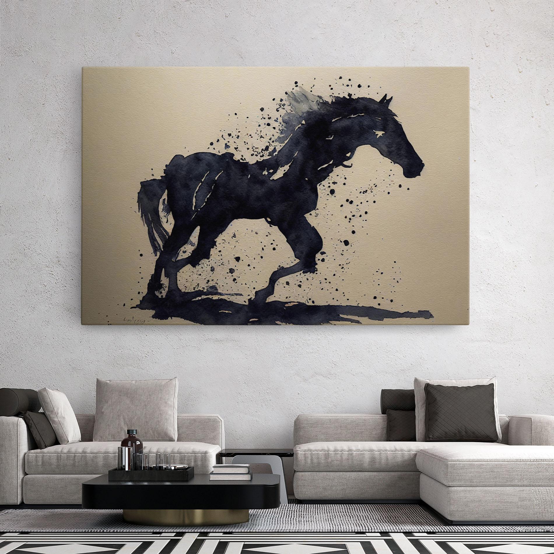 Obraz na Płótnie Watercolor Black Horse mockup 2