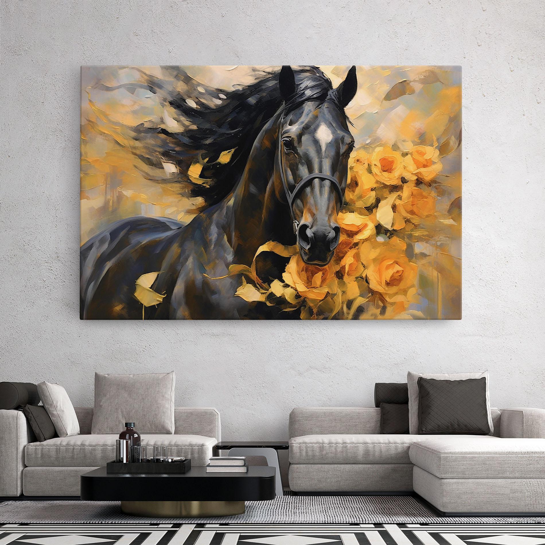 Obraz na Płótnie Yellow Roses Horse mockup 2
