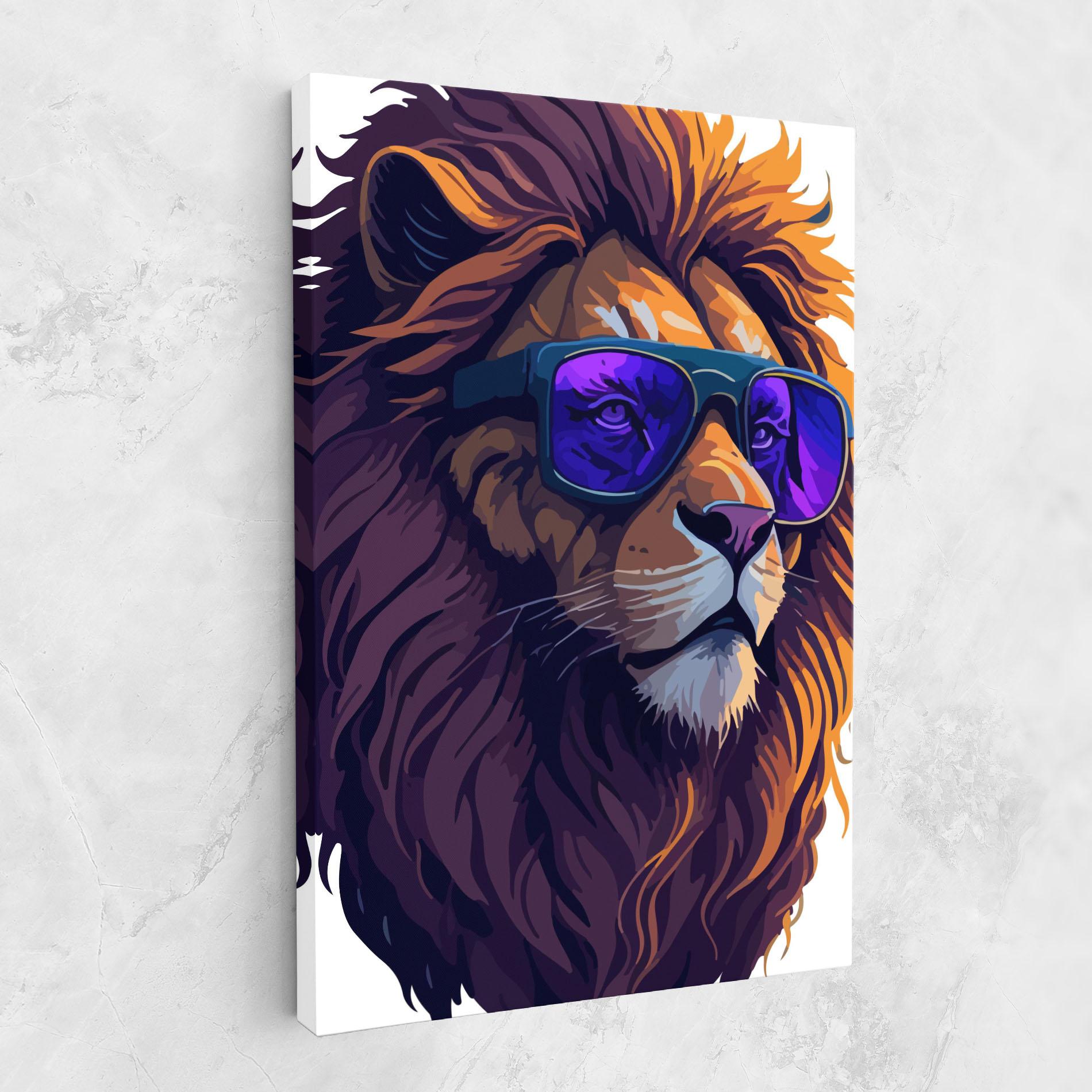 Obraz na Płótnie Purple Glassesc Lion mockup 1