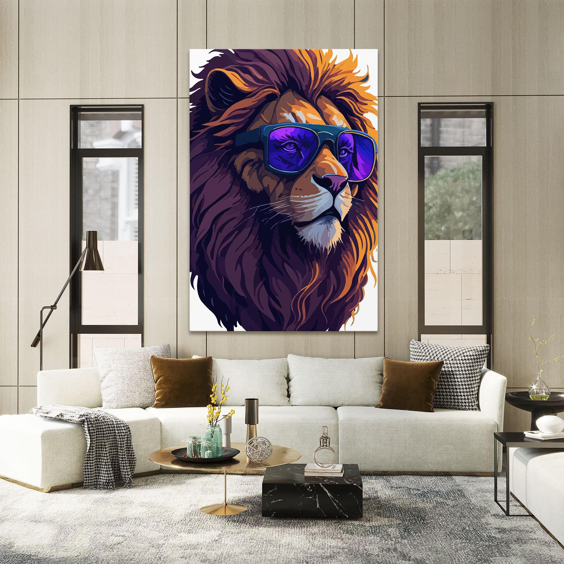 Obraz na Płótnie Purple Glassesc Lion mockup 2