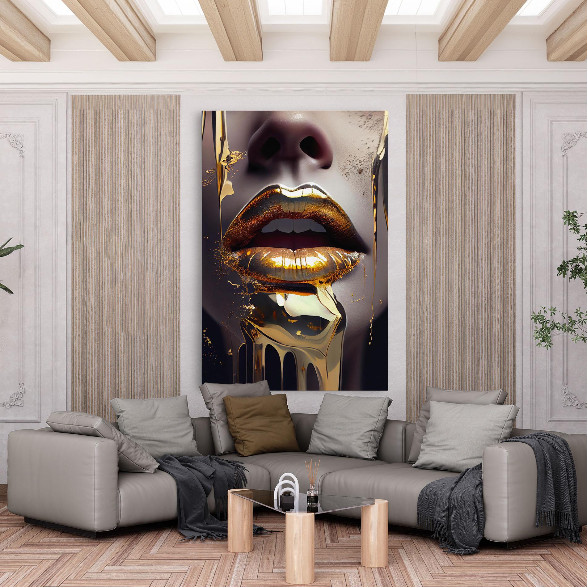 Obraz na Płótnie Glamorous Gold Lips mockup 6