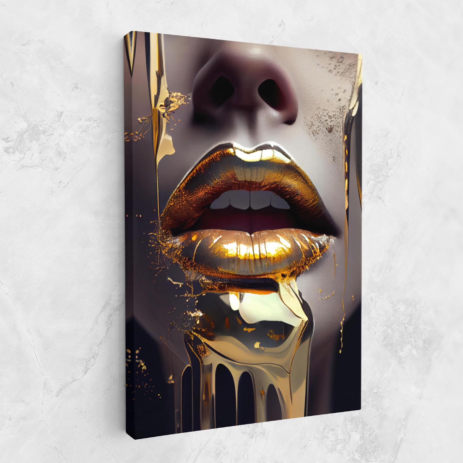Obraz na Płótnie Glamorous Gold Lips mockup 1