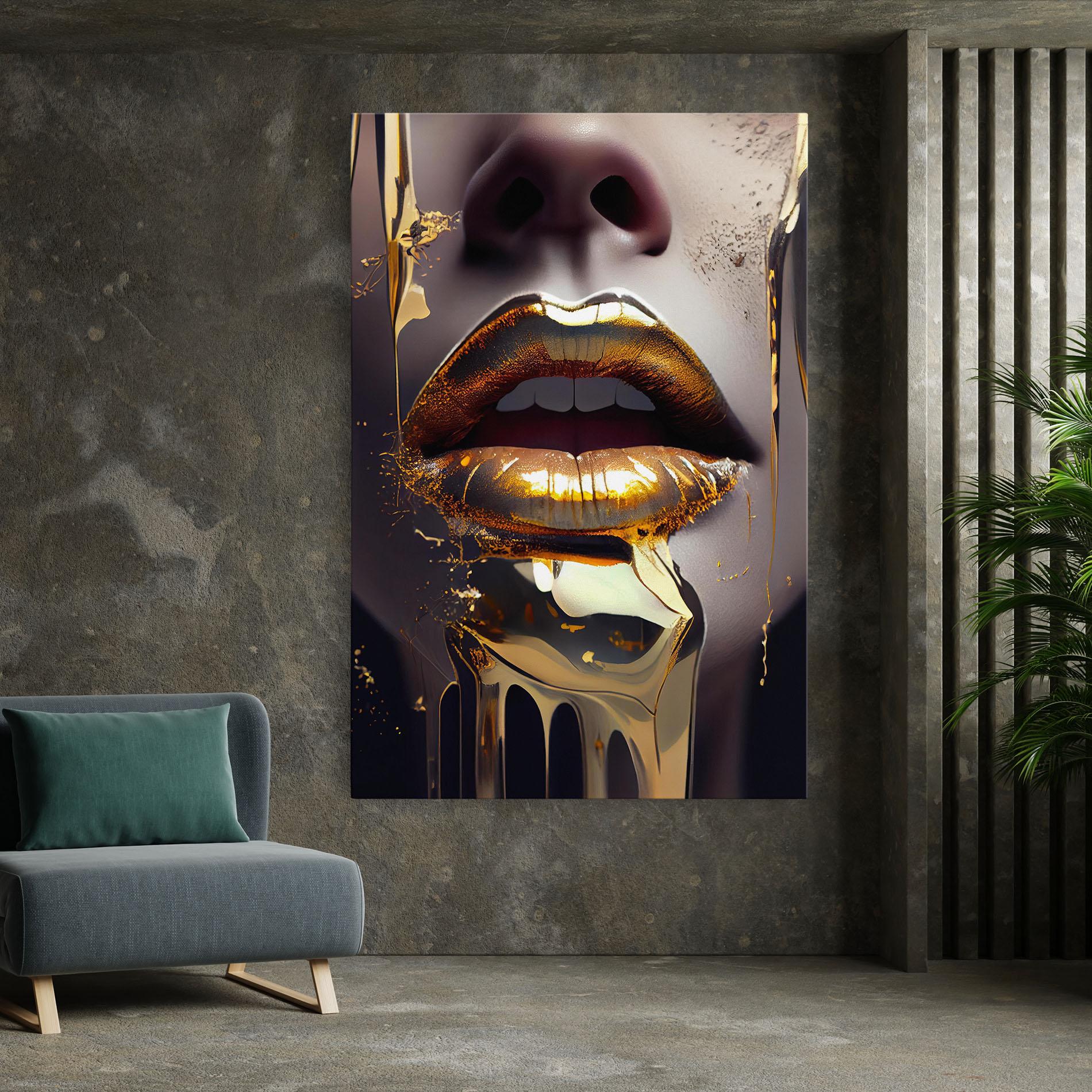 Obraz na Płótnie Glamorous Gold Lips mockup 7